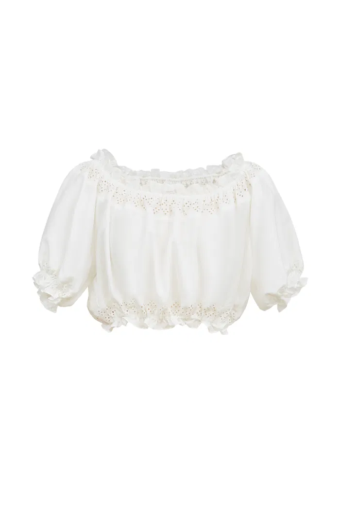 Luise Off-Shoulder Puff Sleeve Top in Silk Cotton - Image 10