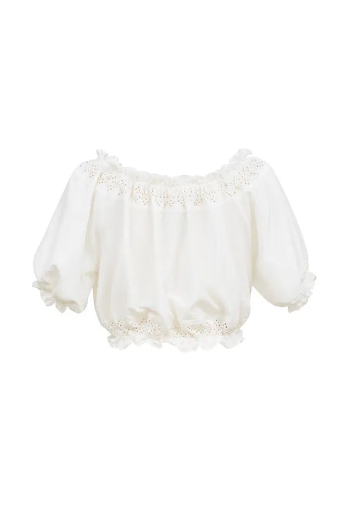 Luise Off-Shoulder Puff Sleeve Top in Silk Cotton - Image 11