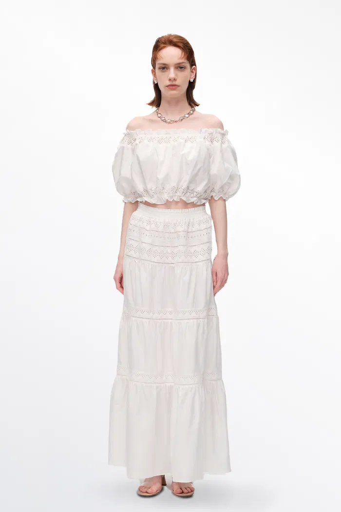 Luise Off-Shoulder Puff Sleeve Top in Silk Cotton - Image 5