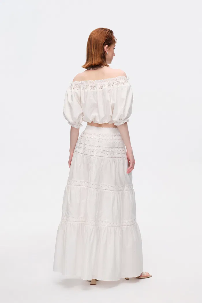 Luise Off-Shoulder Puff Sleeve Top in Silk Cotton - Image 6