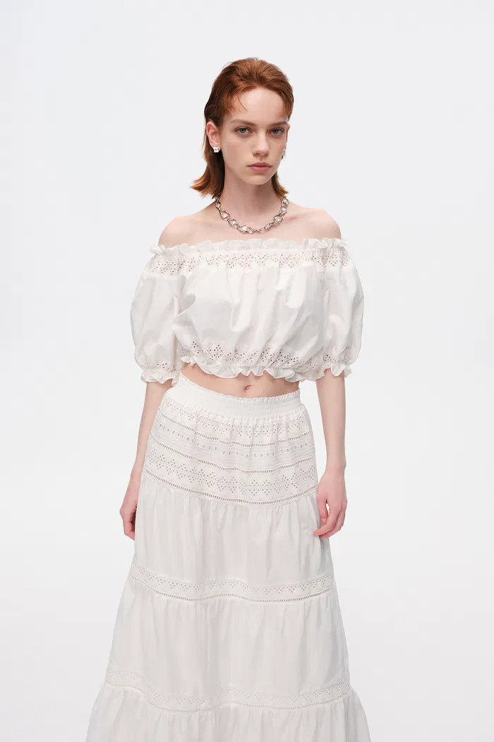 Luise Off-Shoulder Puff Sleeve Top in Silk Cotton - Image 7