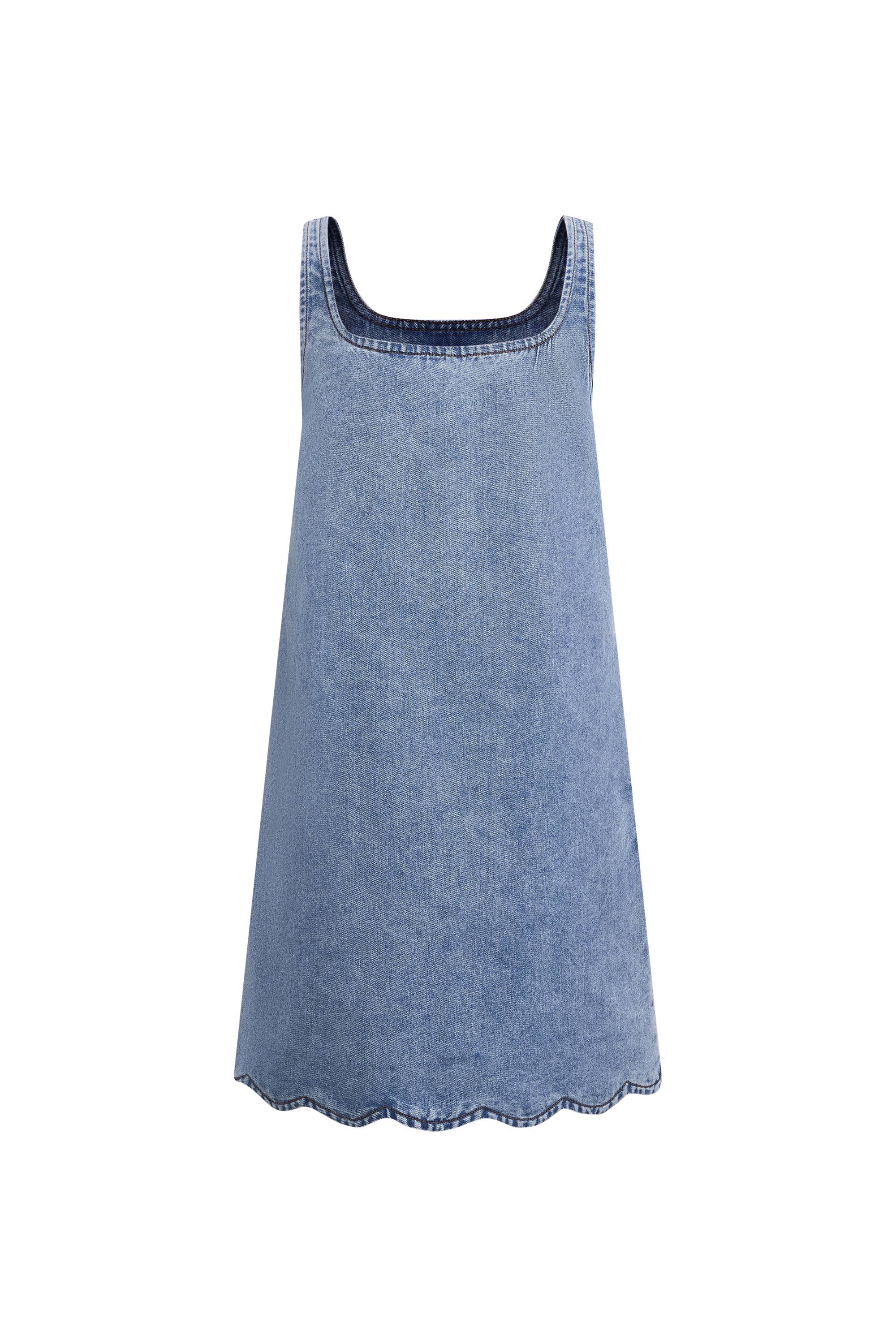 Lulia Floral Embroidery Square Neck Sleeveless Dress in Lightweight Denim - Image 7