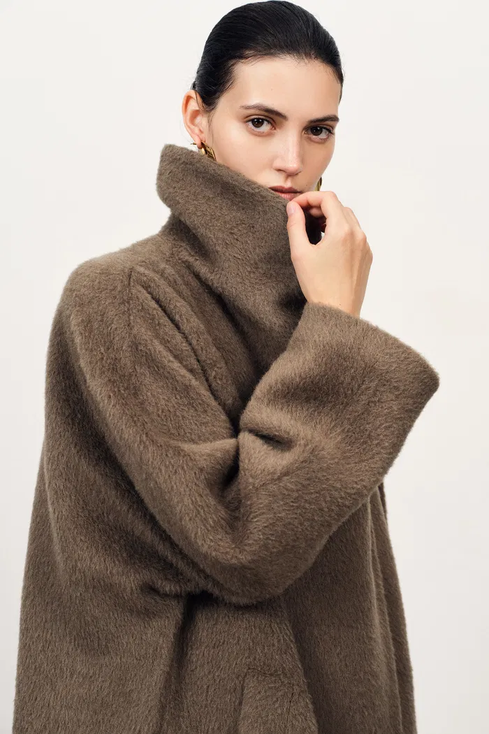 Lumi Mocha Wrap Coat in Alpaca Wool Blend - Image 5