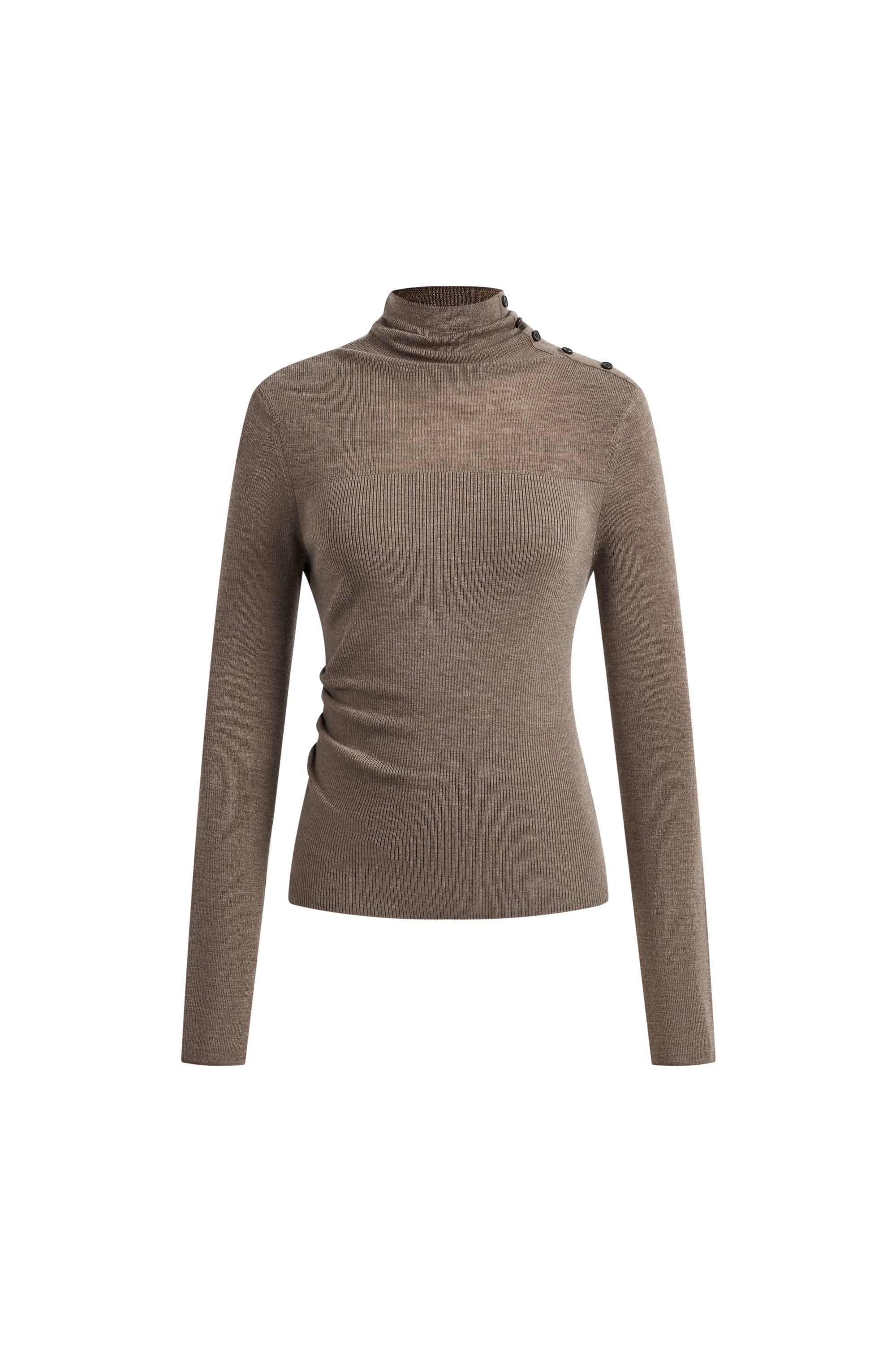 Lumina Slouchy Turtleneck Semi Sheer Bodice Fitted Top in Combed Wool - Image 7