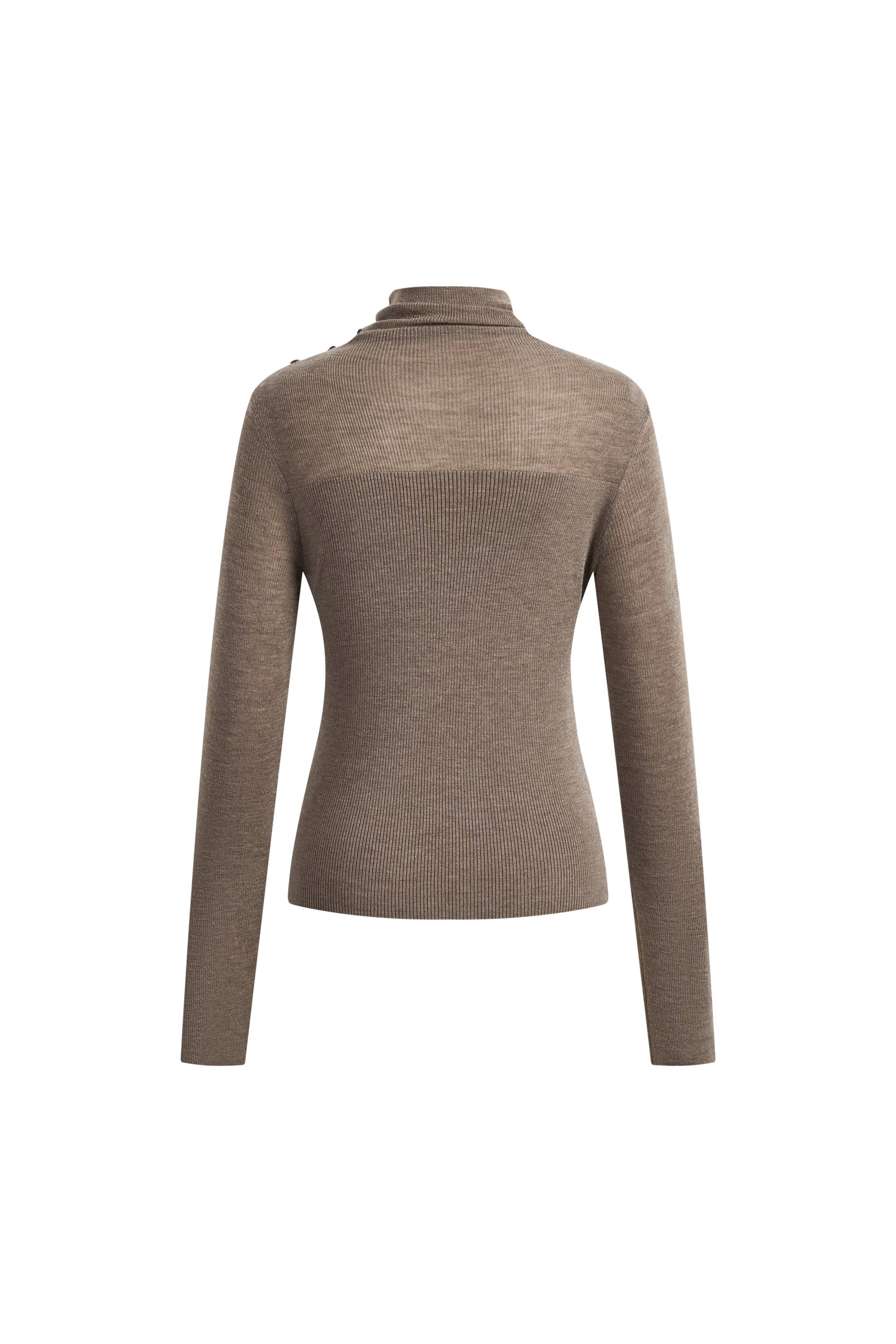 Lumina Slouchy Turtleneck Semi Sheer Bodice Fitted Top in Combed Wool - Image 8