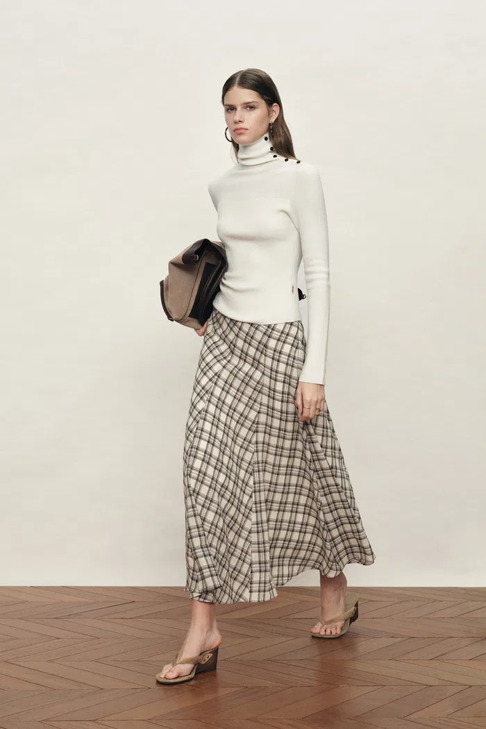 Lumina Slouchy Turtleneck Semi Sheer Bodice Fitted Top in Combed Wool - Image 3