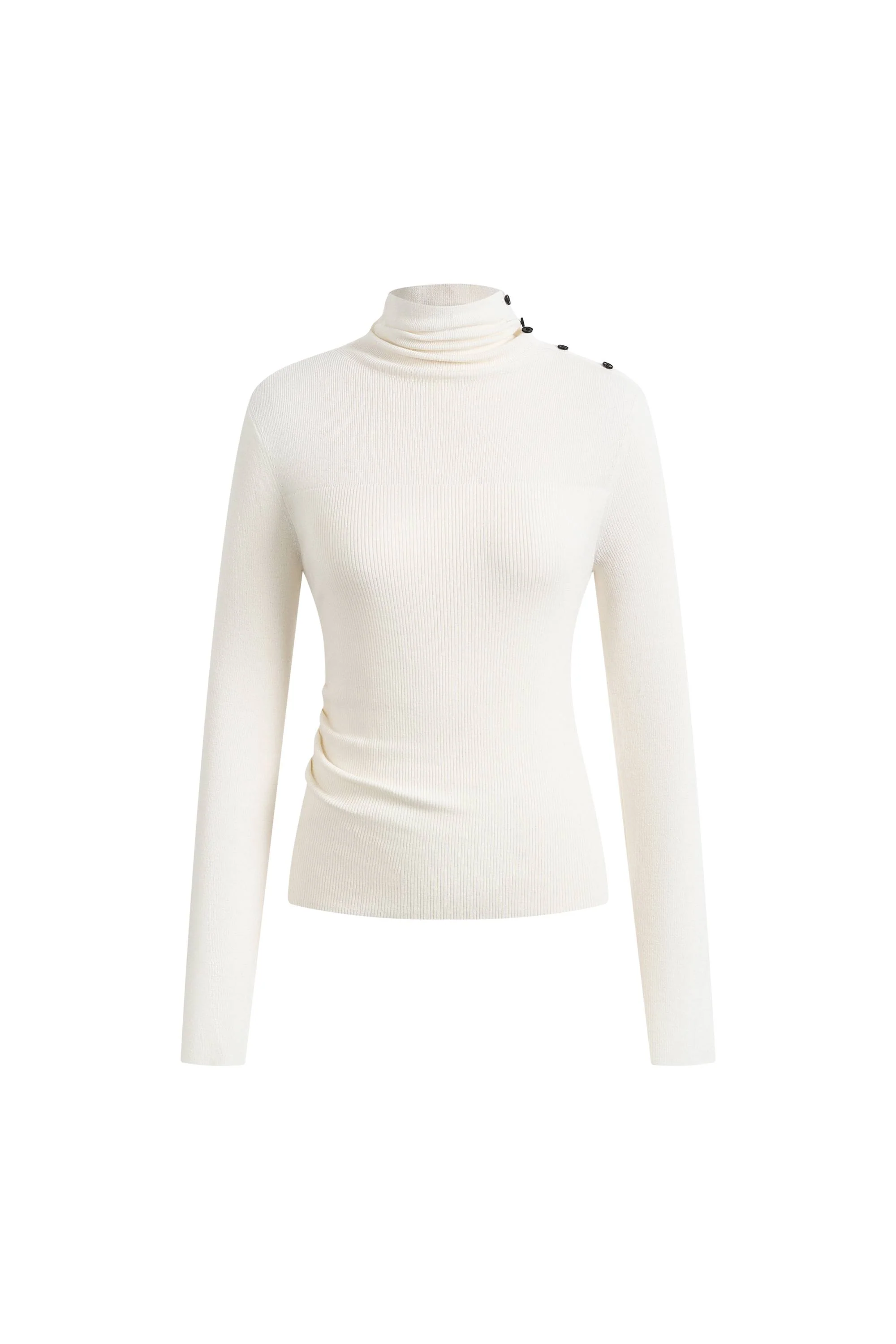 Lumina Slouchy Turtleneck Semi Sheer Bodice Fitted Top in Combed Wool - Image 7