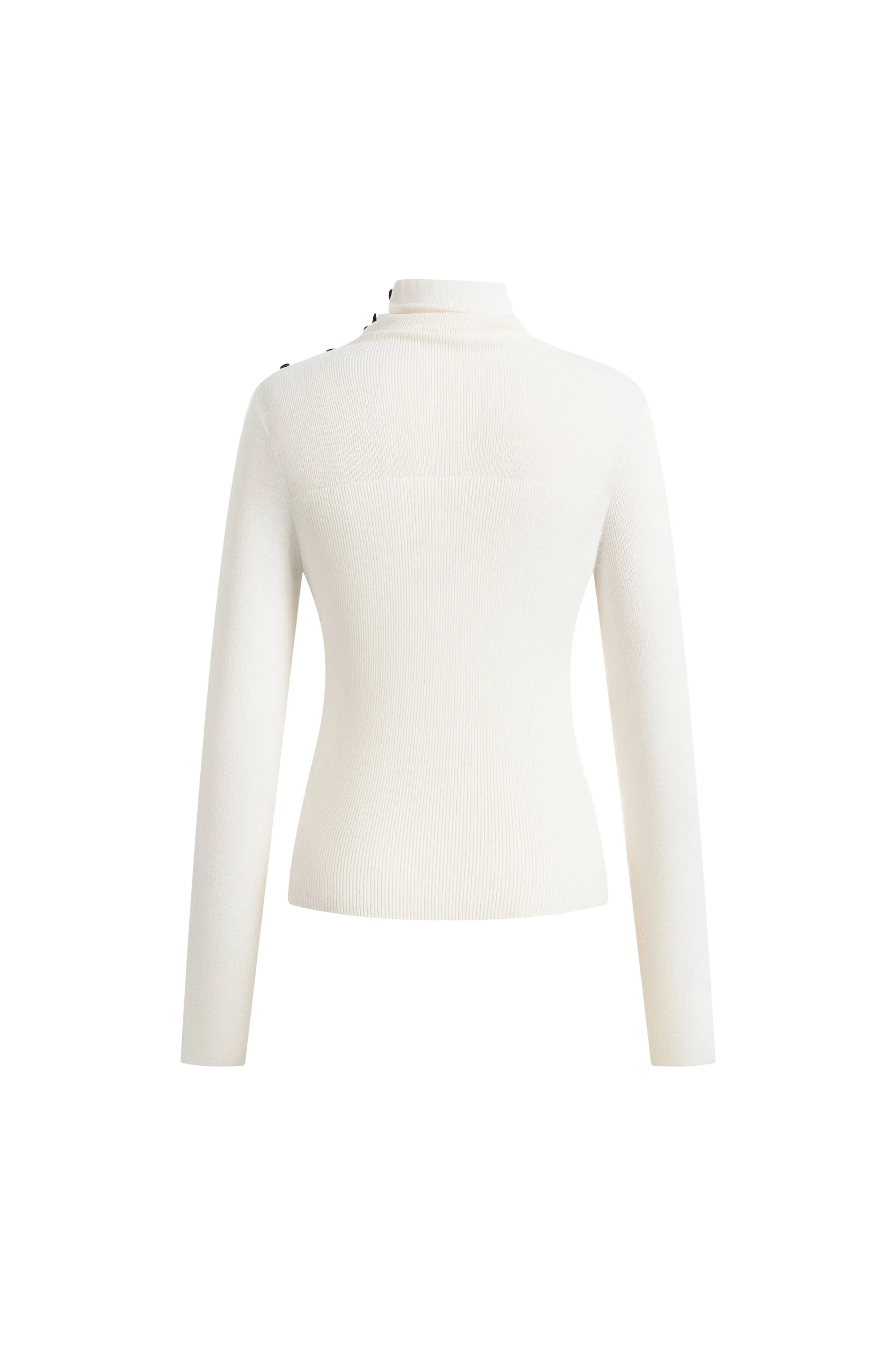 Lumina Slouchy Turtleneck Semi Sheer Bodice Fitted Top in Combed Wool - Image 8