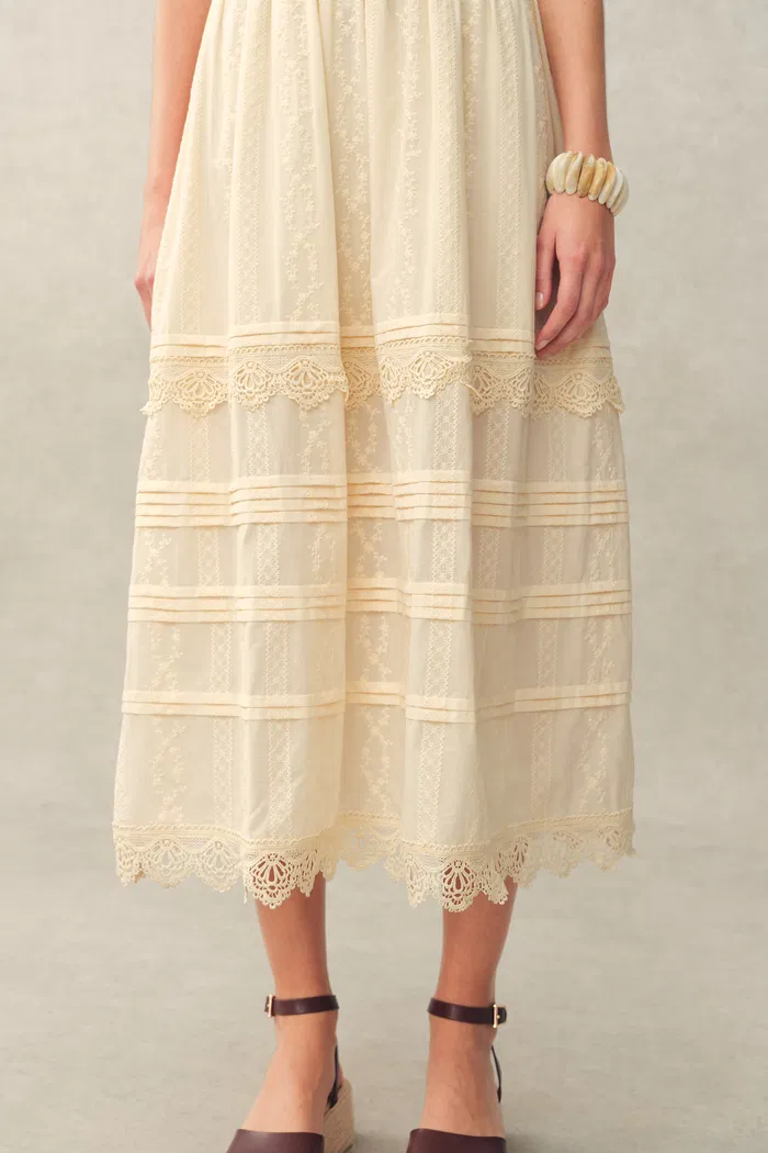 Luna Eyelet Lace Embroidered Sleeveless Dress in Cotton Jacquard - Image 5