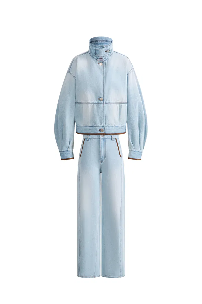 Luna Lantern Sleeve Jacket and Jeans Matching Set in Cotton Denim - Image 7