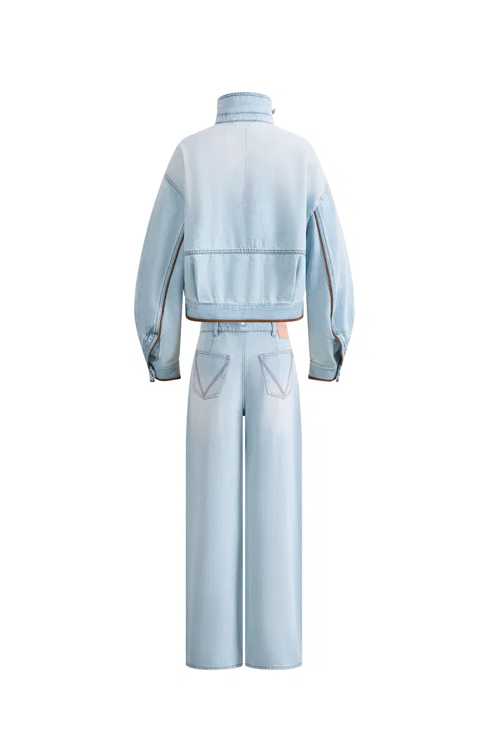 Luna Lantern Sleeve Jacket and Jeans Matching Set in Cotton Denim - Image 8