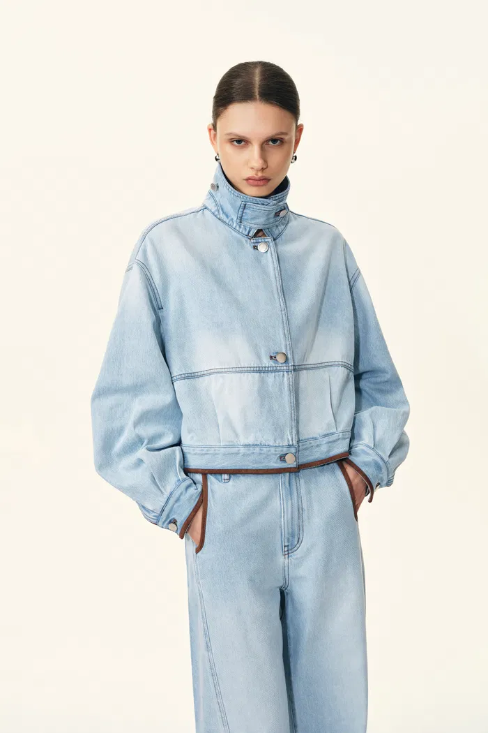 Luna Lantern Sleeve Jacket in Cotton Denim - Image 2