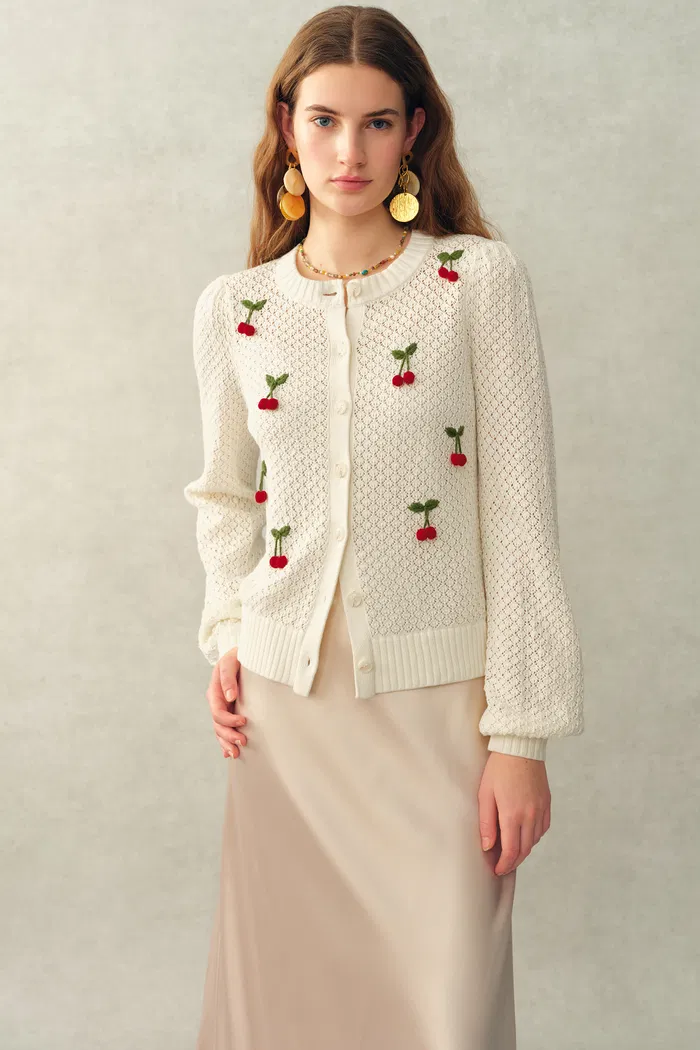 Lyes Openwork Crewneck Cardigan In Fine Cotton Yarn Knit - Image 2