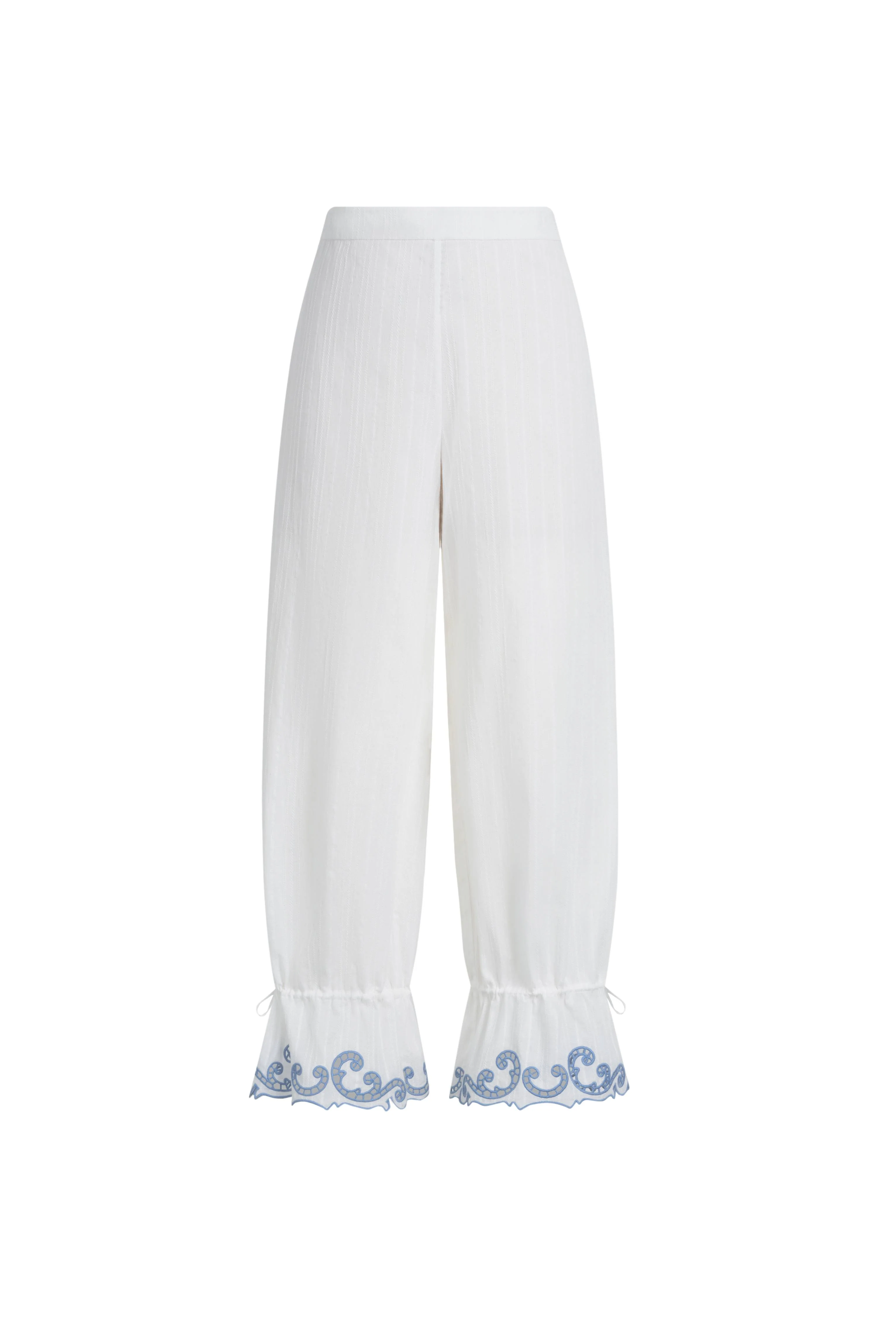 Maggie Embroidery Drawstring Balloon Leg Pants in Cotton Jacquard - Image 8