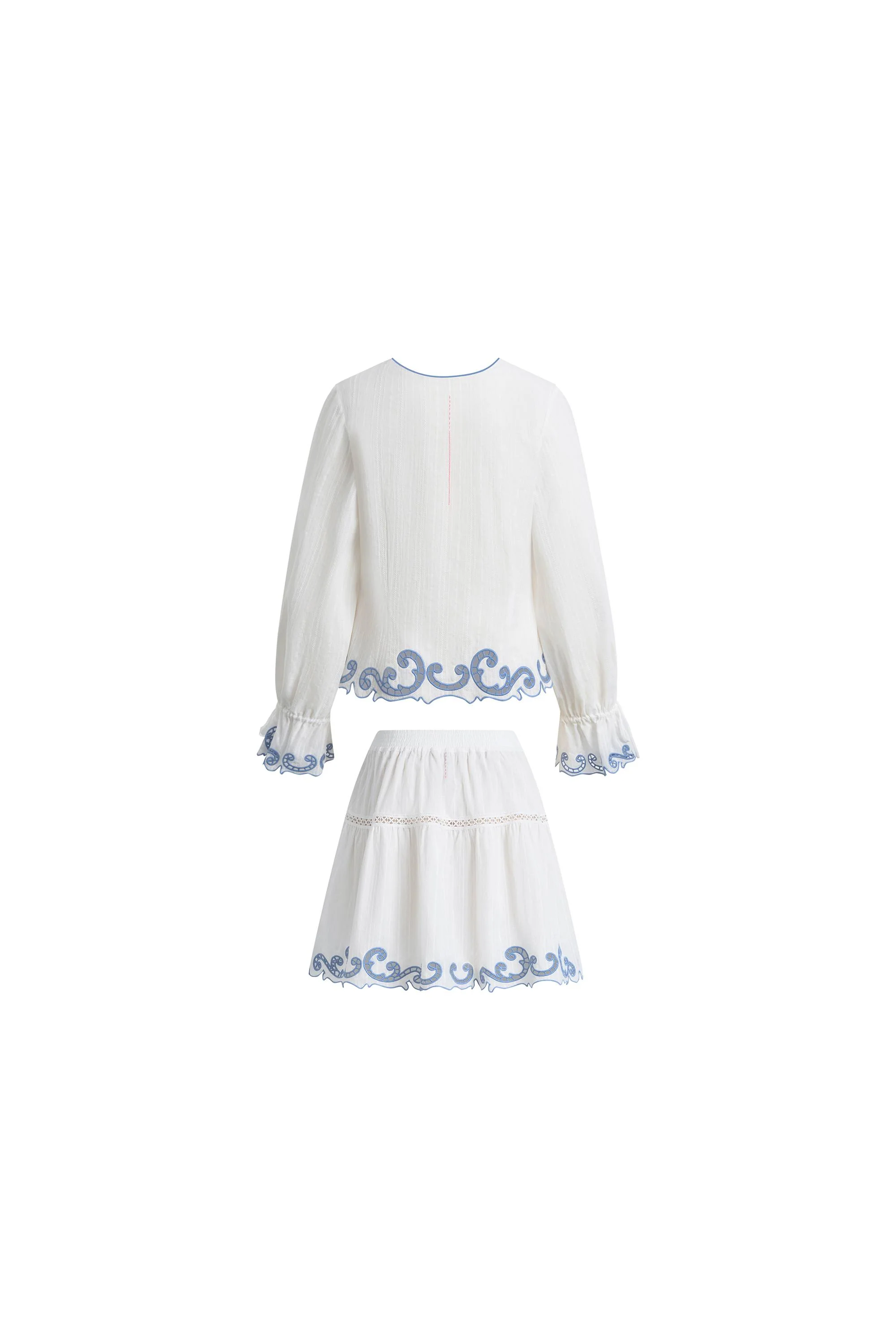 Maggie Embroidery Resort Wear Tie Front Sheer Shirt and Skirt Set in Cotton Jacquard - Image 10