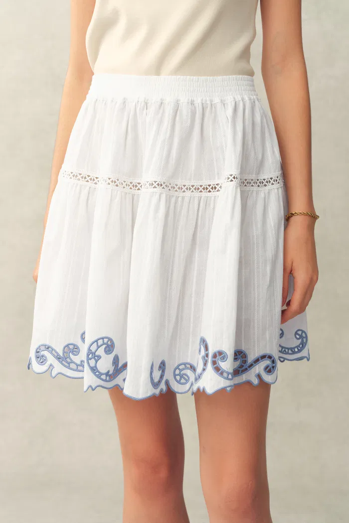 Maggie Embroidery Resort Wear Tiered Skirt with Safety Shorts in Cotton Jacquard - Image 4