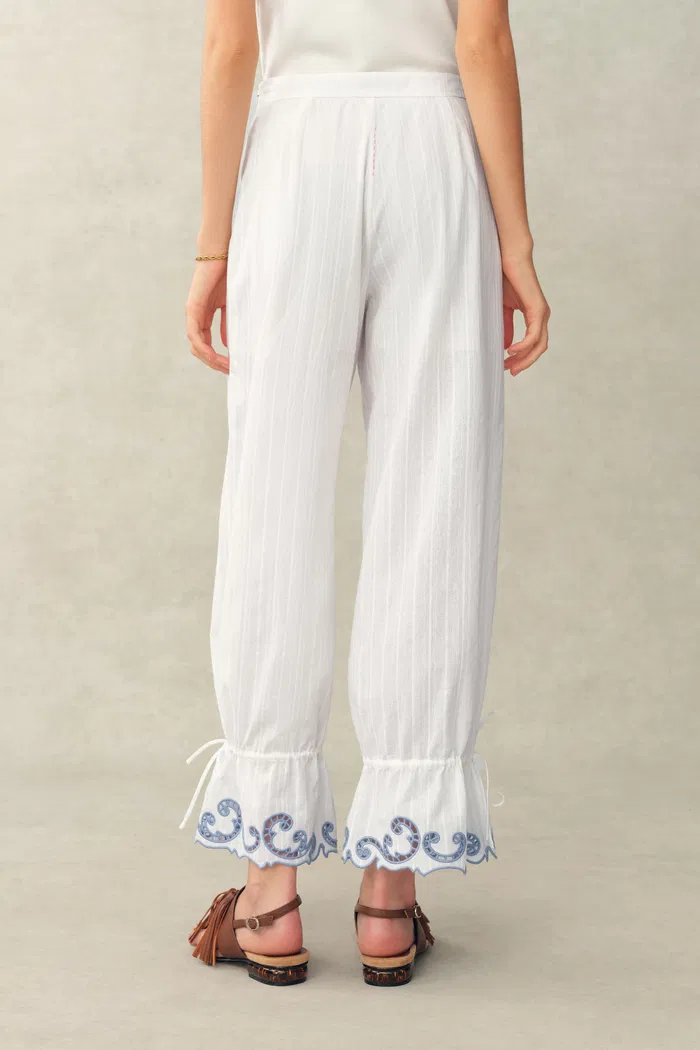 Maggie Embroidery Tie Front Sheer Blouse and Pants in Cotton Jacquard - Image 5