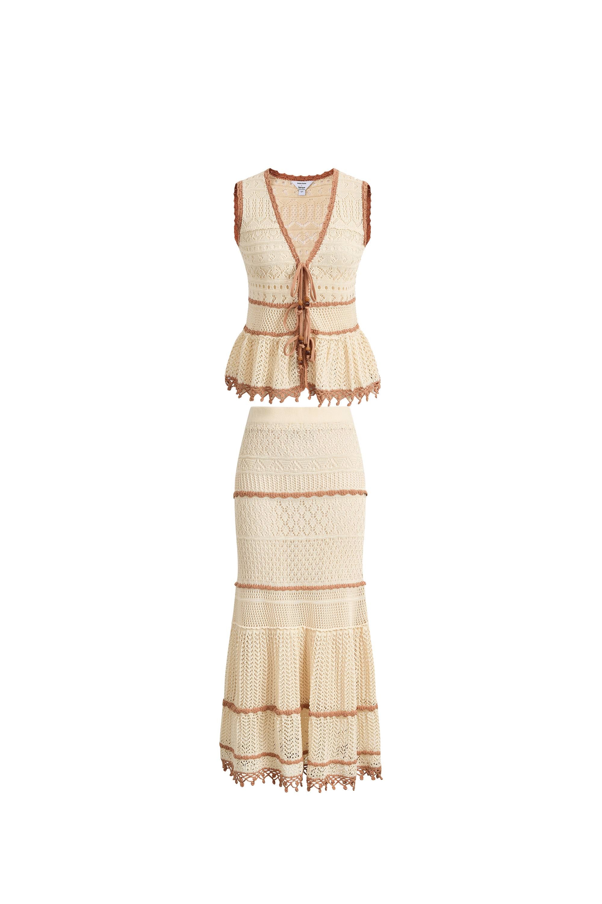 Malia Colorblock Sleeveless V Neck Top & Skirt Knit Set in Linen Crochet - Image 7