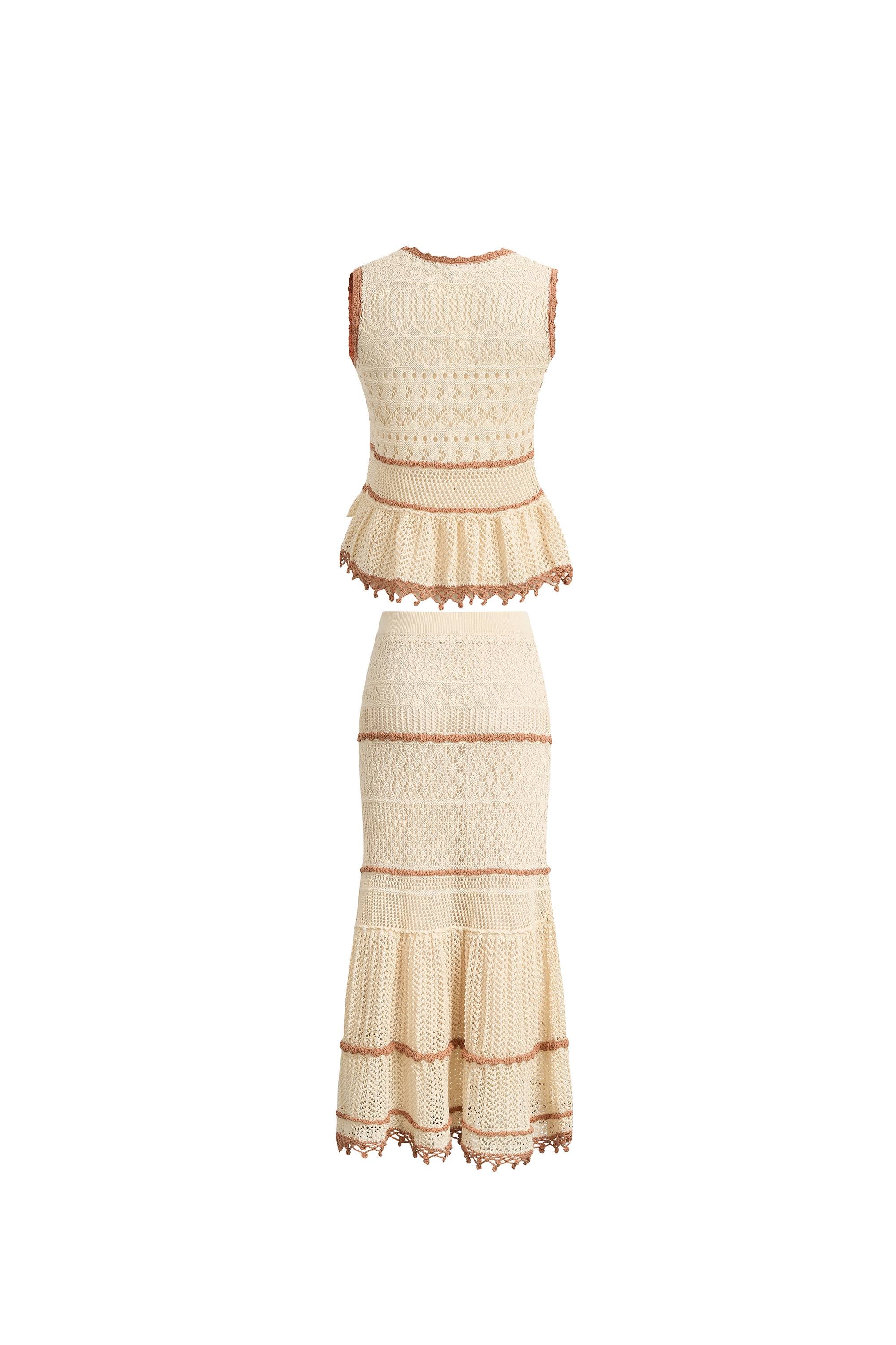 Malia Colorblock Sleeveless V Neck Top & Skirt Knit Set in Linen Crochet - Image 8