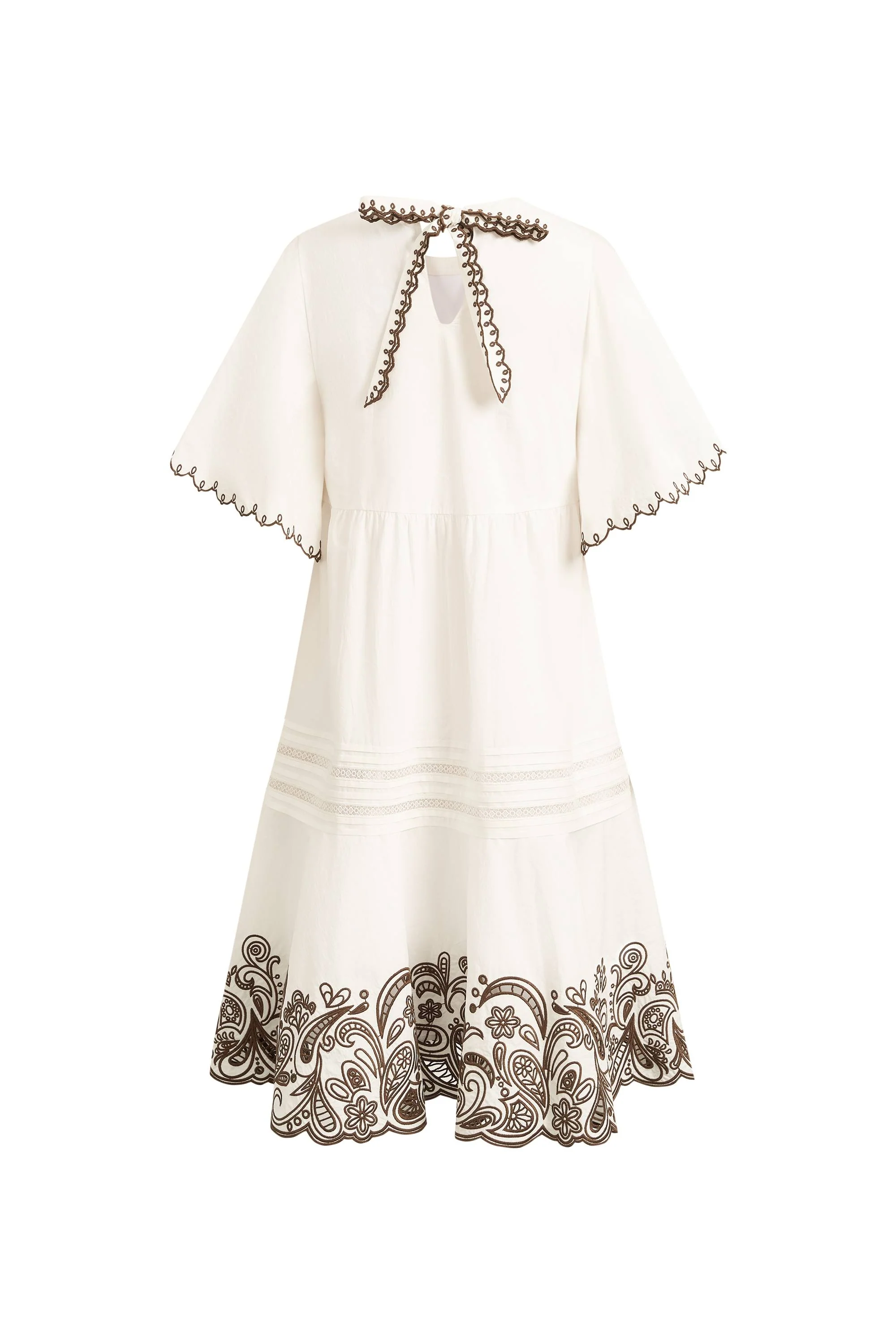 Margaret Contrast Paisley Embroidery Short Dress in Cotton Poplin - Image 10
