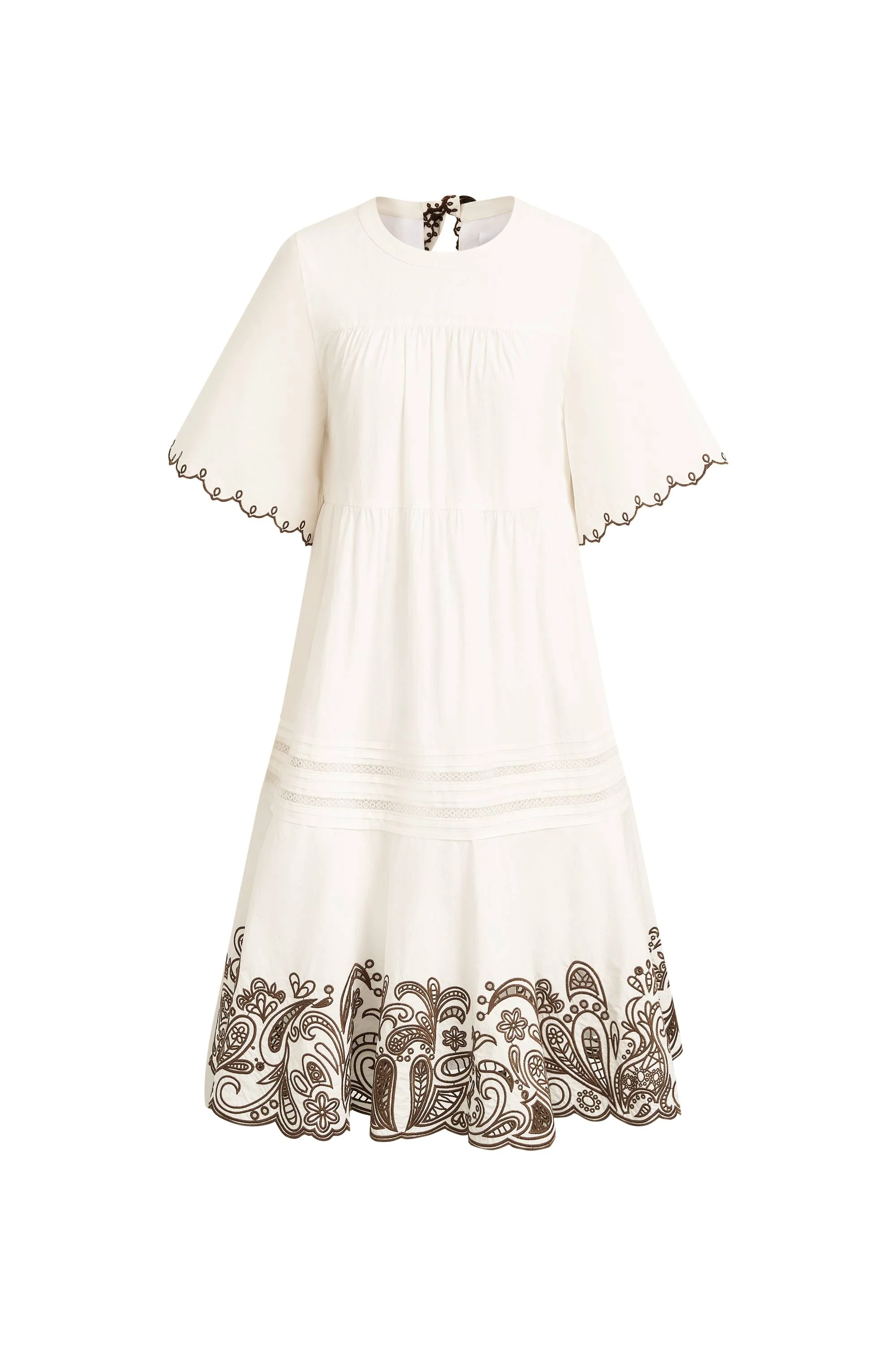 Margaret Contrast Paisley Embroidery Short Dress in Cotton Poplin - Image 9