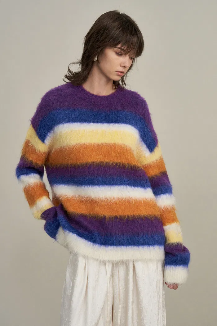 Marie Striped Knit Sweater in Alpaca Mohair Blend Knit - Image 2