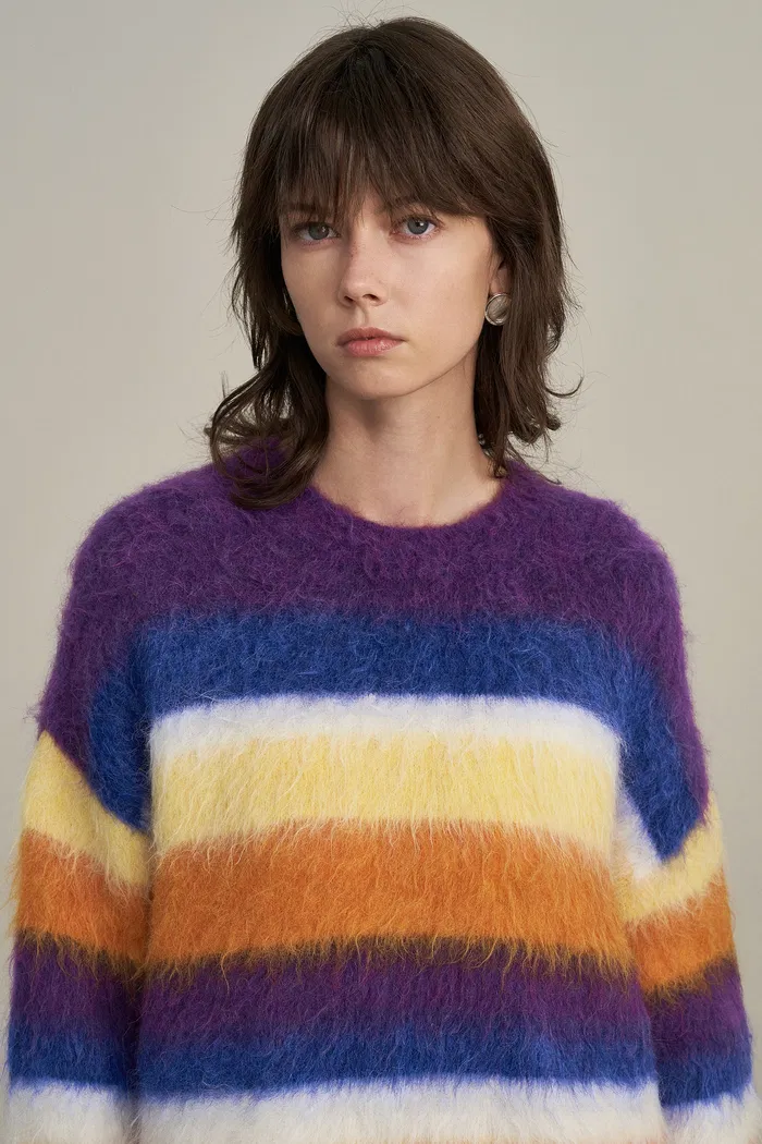 Marie Striped Knit Sweater in Alpaca Mohair Blend Knit - Image 4