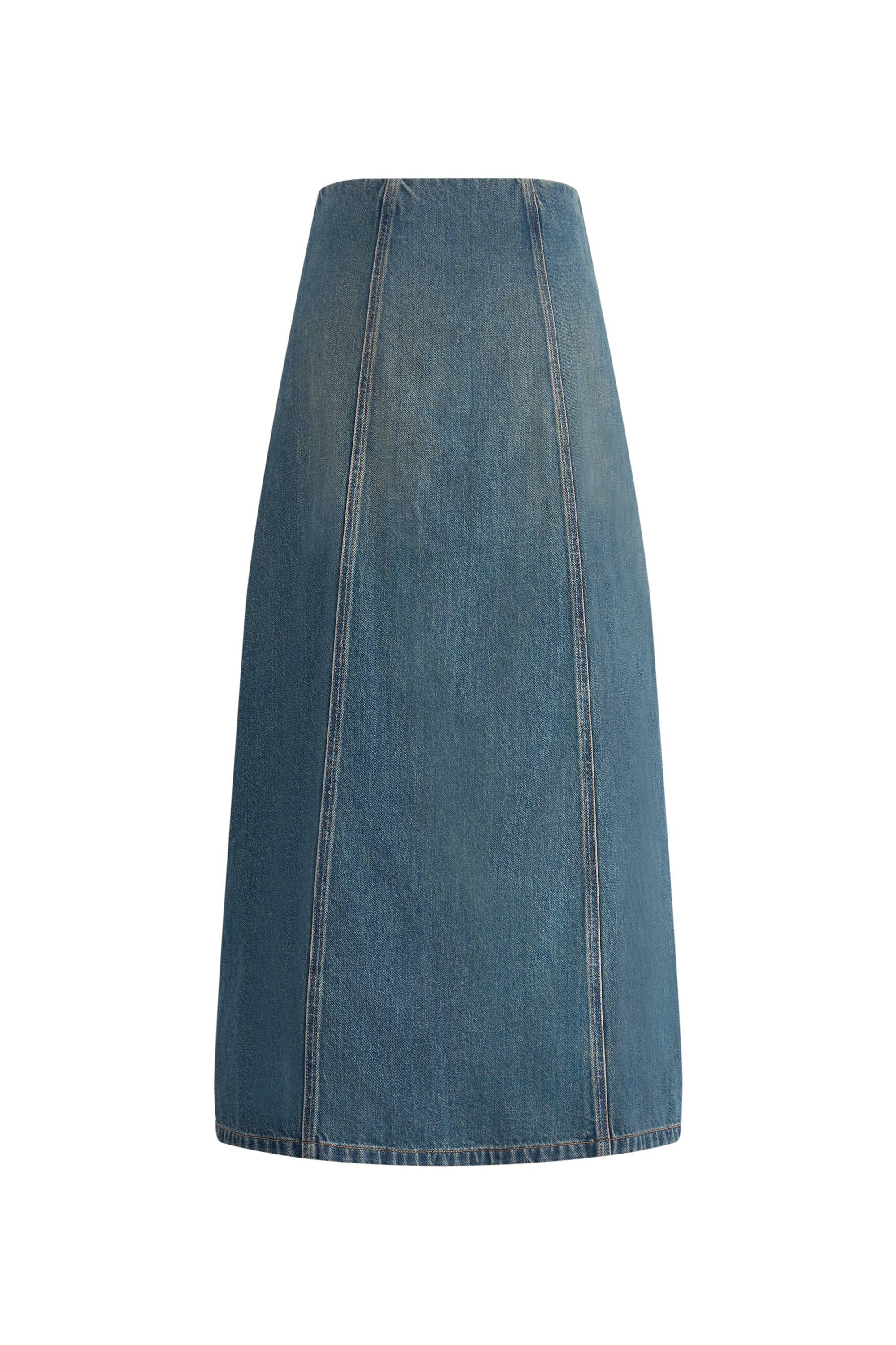 Mariette Asymmetrical Placket Maxi Skirt in Cotton Denim - Image 9