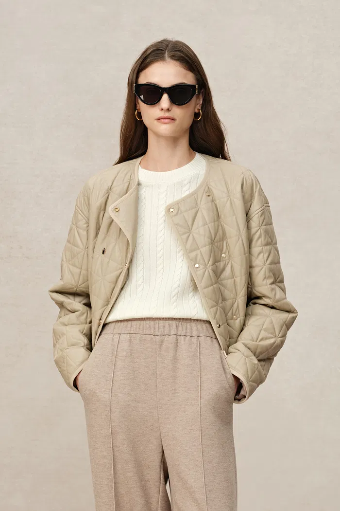 Marina Double-Breasted Puffer Coat in Vegan Leather - Image 2