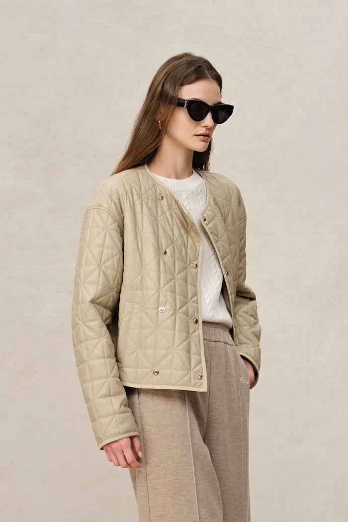 Marina Double-Breasted Puffer Coat in Vegan Leather - Image 6