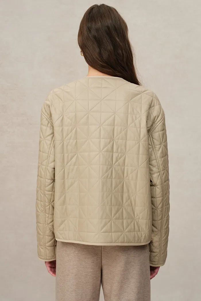 Marina Double-Breasted Puffer Coat in Vegan Leather - Image 7