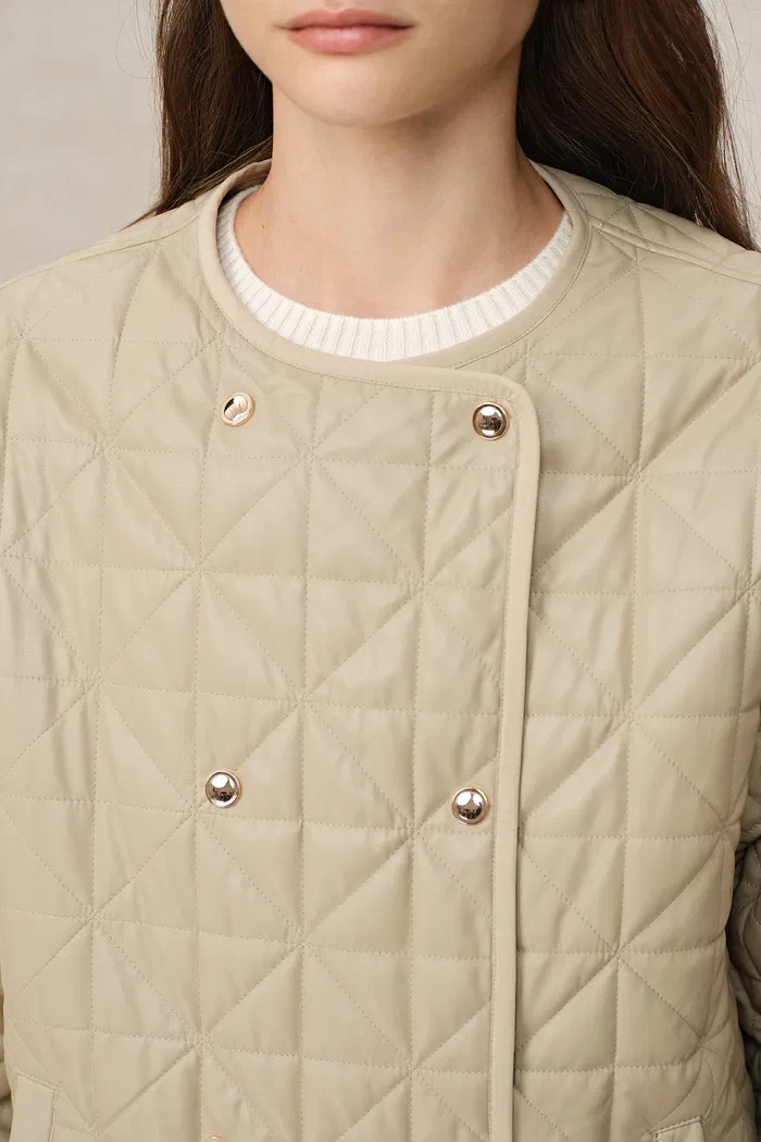 Marina Double-Breasted Puffer Coat in Vegan Leather - Image 8