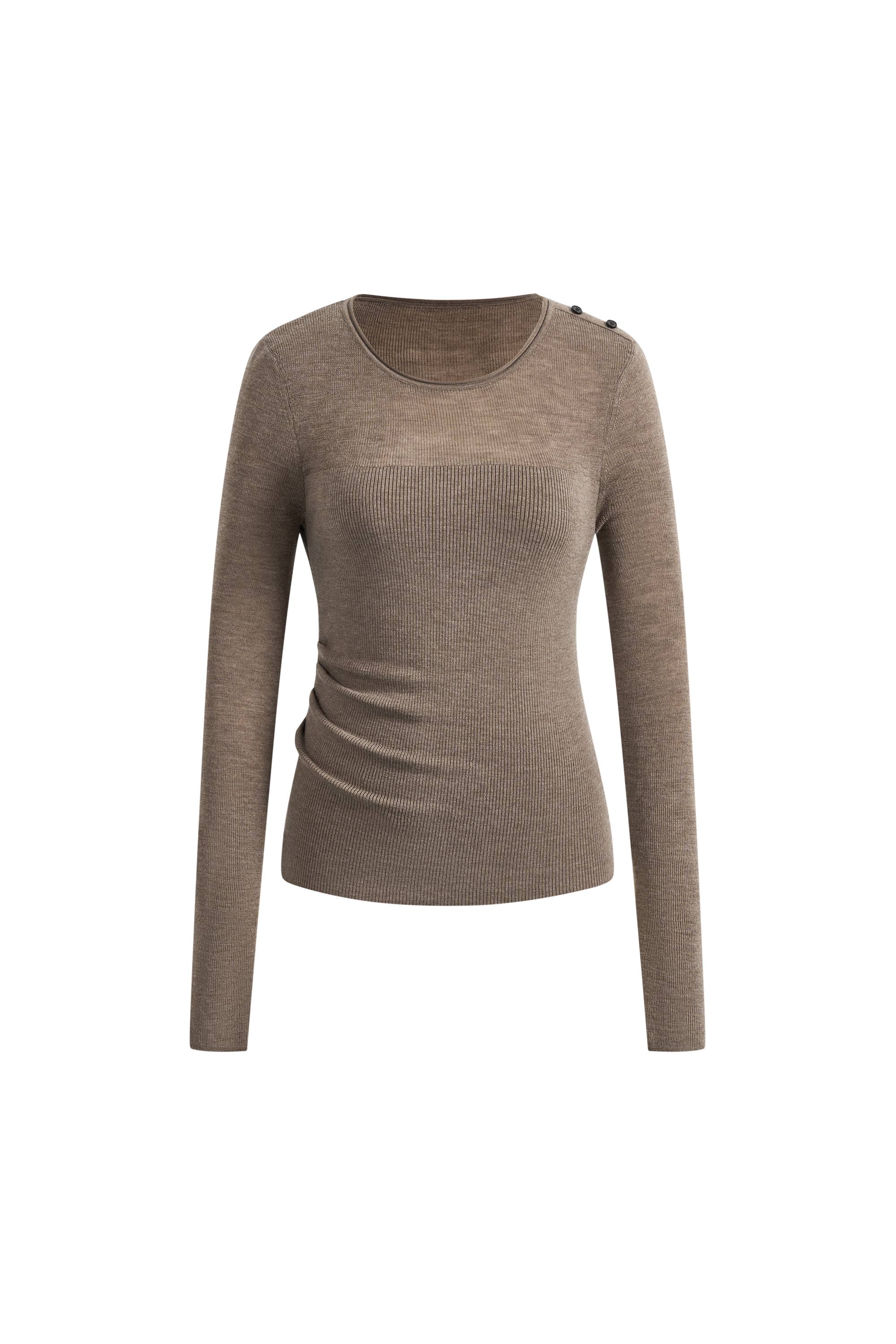 Mariselle Crew-Neck Fitted Long Sleeve Top in Merino Wool Knit - Image 7