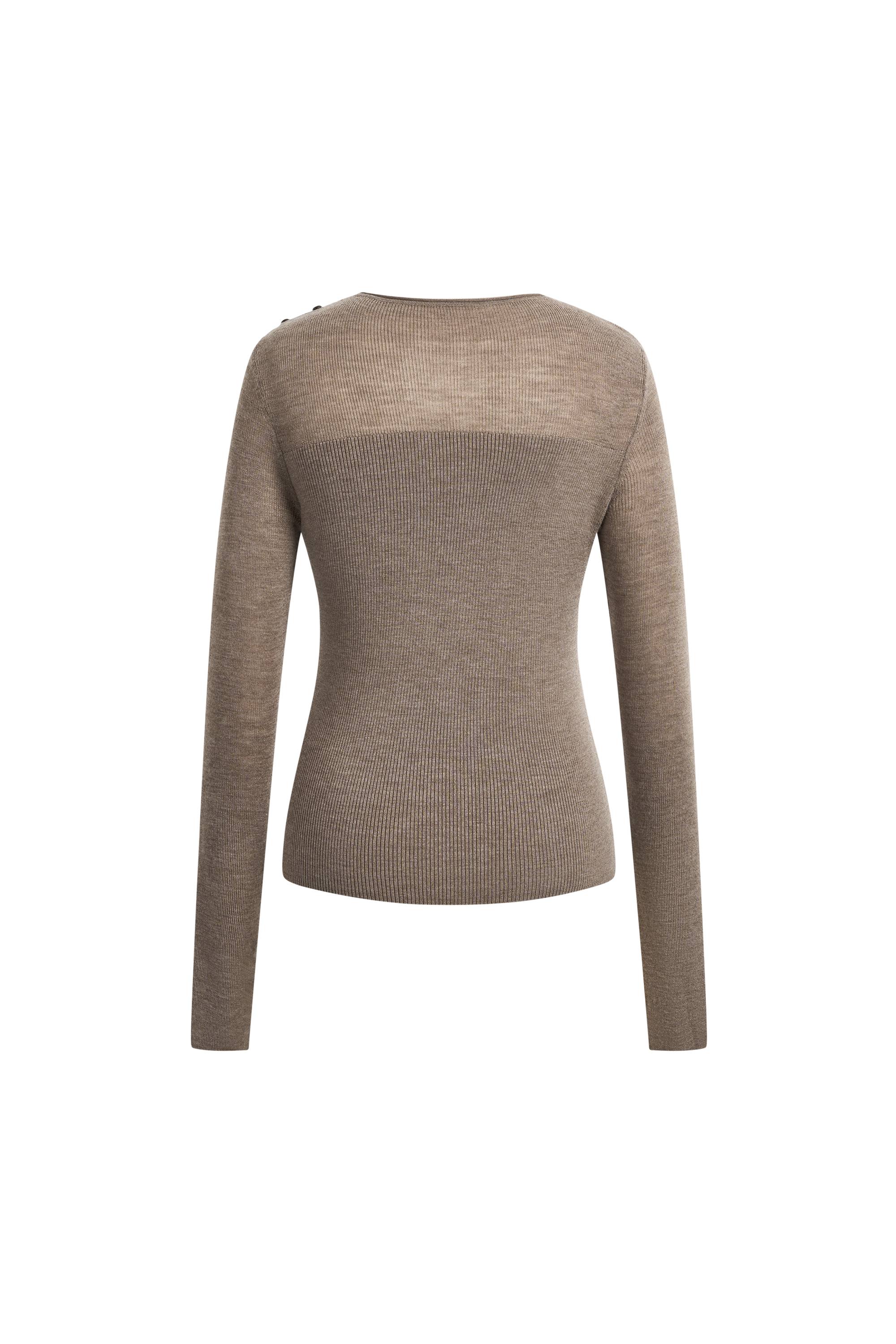 Mariselle Crew-Neck Fitted Long Sleeve Top in Merino Wool Knit - Image 8