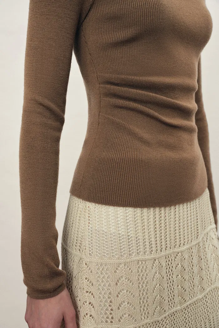 Mariselle Crew-Neck Fitted Long Sleeve Top in Merino Wool Knit - Image 5