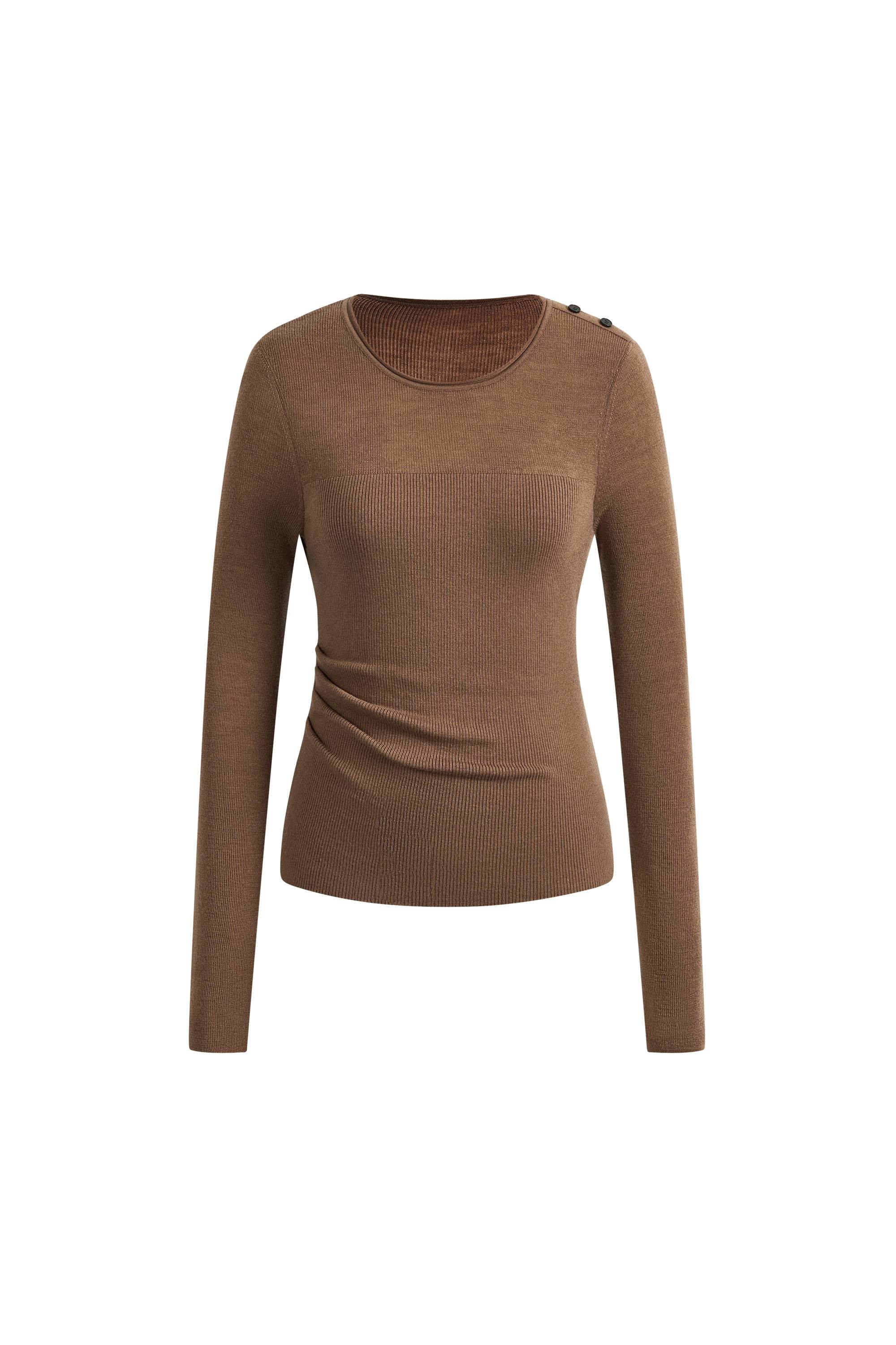 Mariselle Crew-Neck Fitted Long Sleeve Top in Merino Wool Knit - Image 6