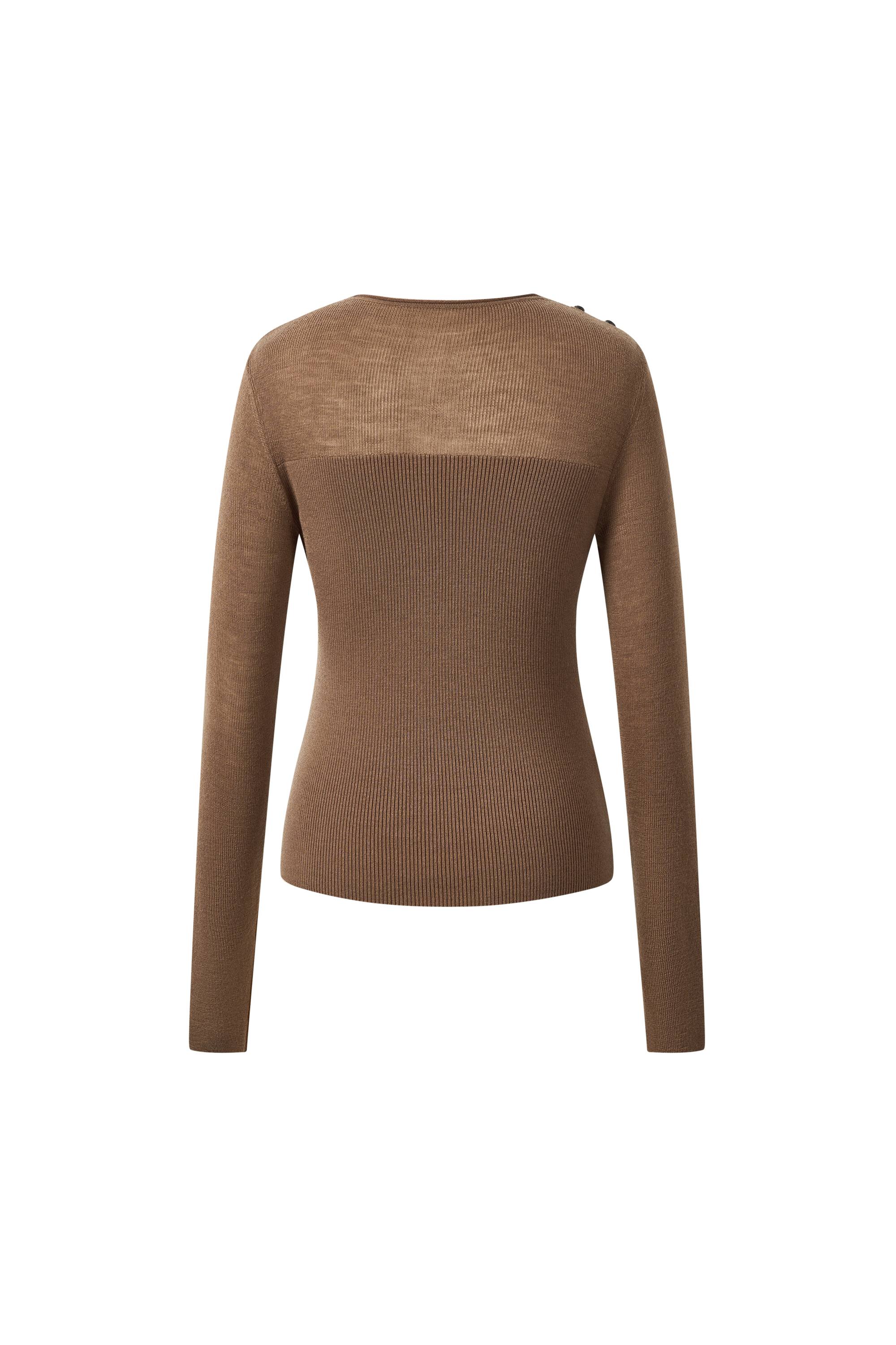 Mariselle Crew-Neck Fitted Long Sleeve Top in Merino Wool Knit - Image 7