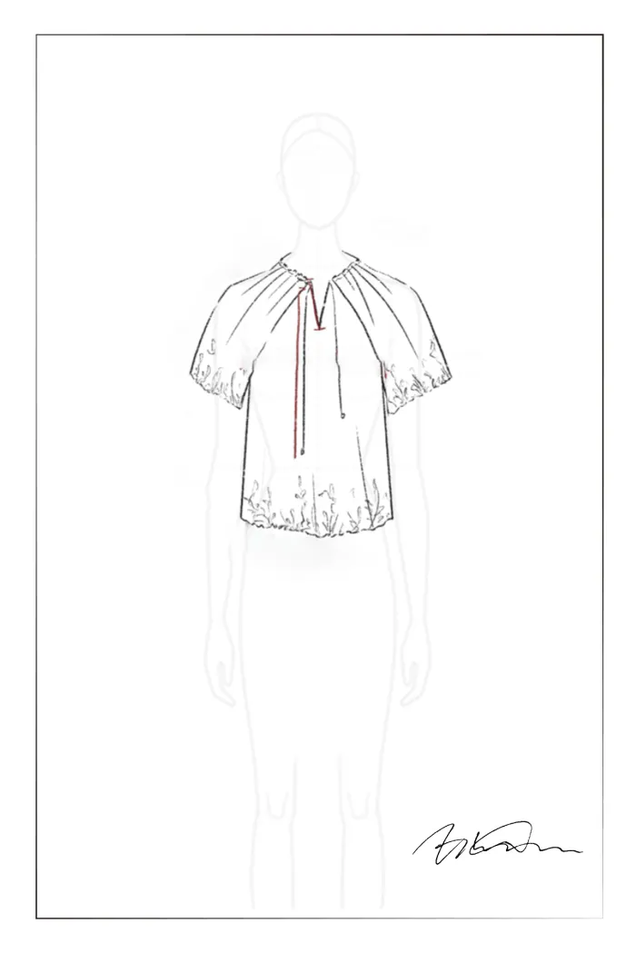 Marjorie Embroidered Short Sleeve Blouse in Sheer Fabric Embroidery - Image 10
