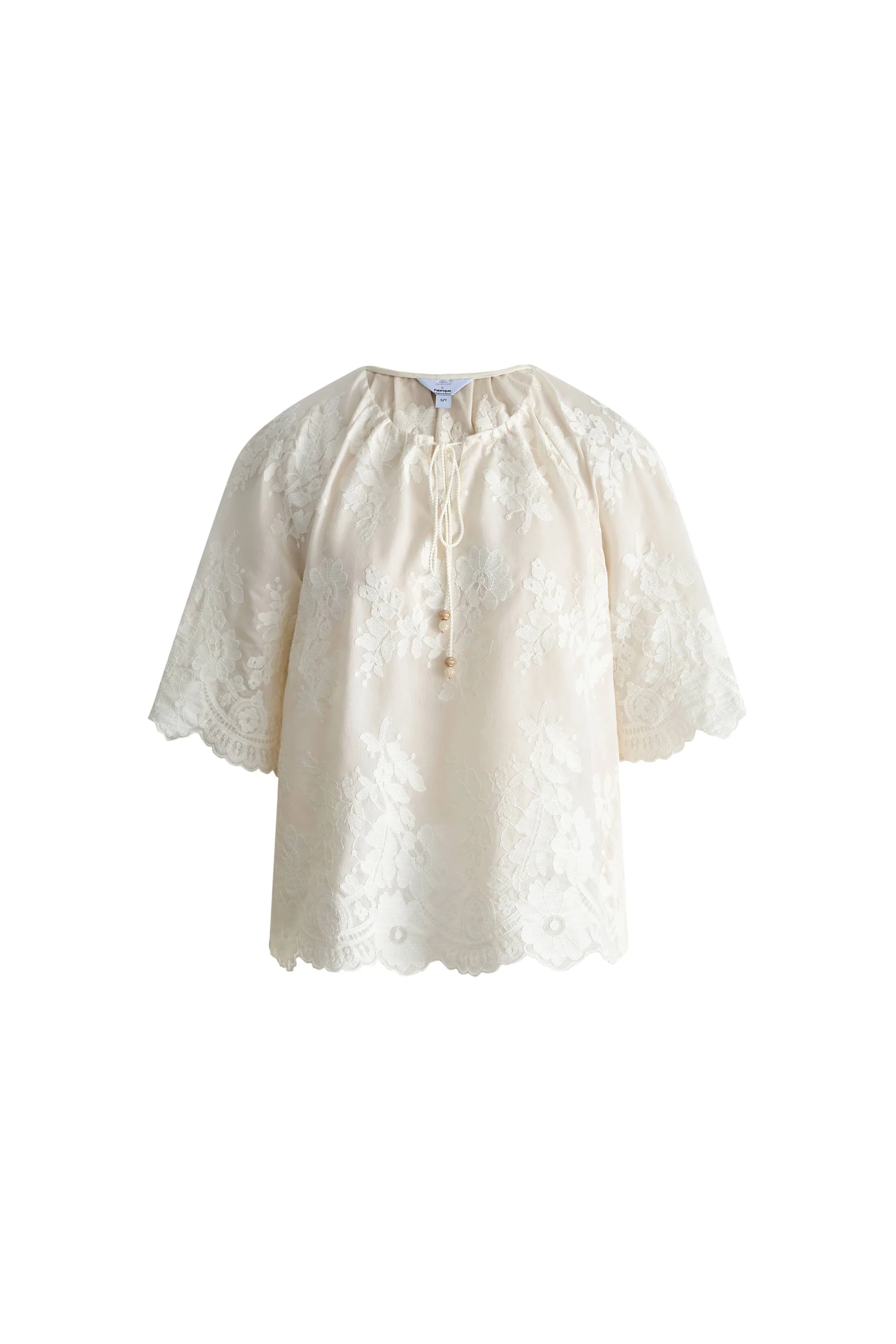 Marjorie Embroidered Short Sleeve Blouse in Sheer Fabric Embroidery - Image 11