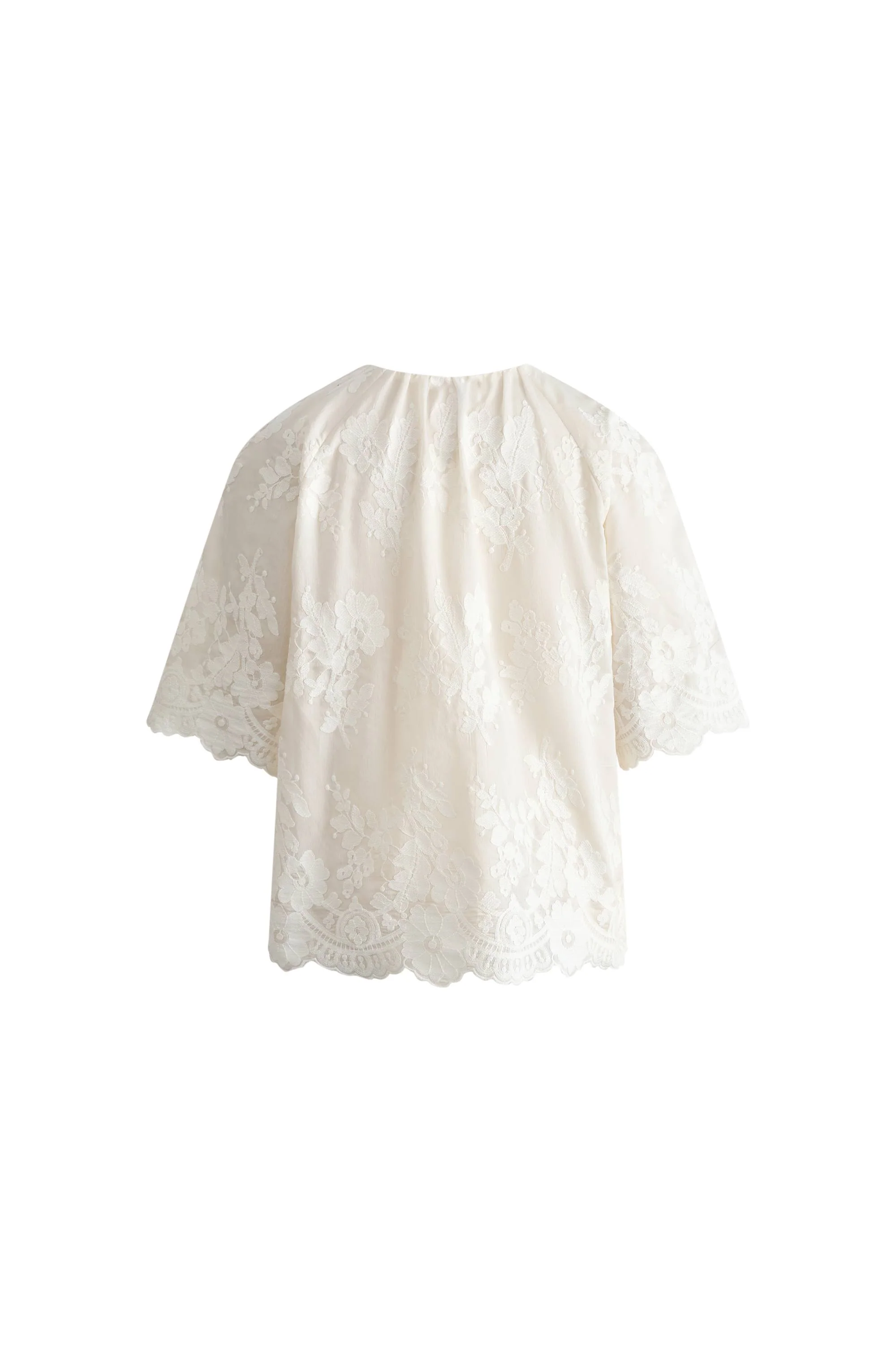 Marjorie Embroidered Short Sleeve Blouse in Sheer Fabric Embroidery - Image 12