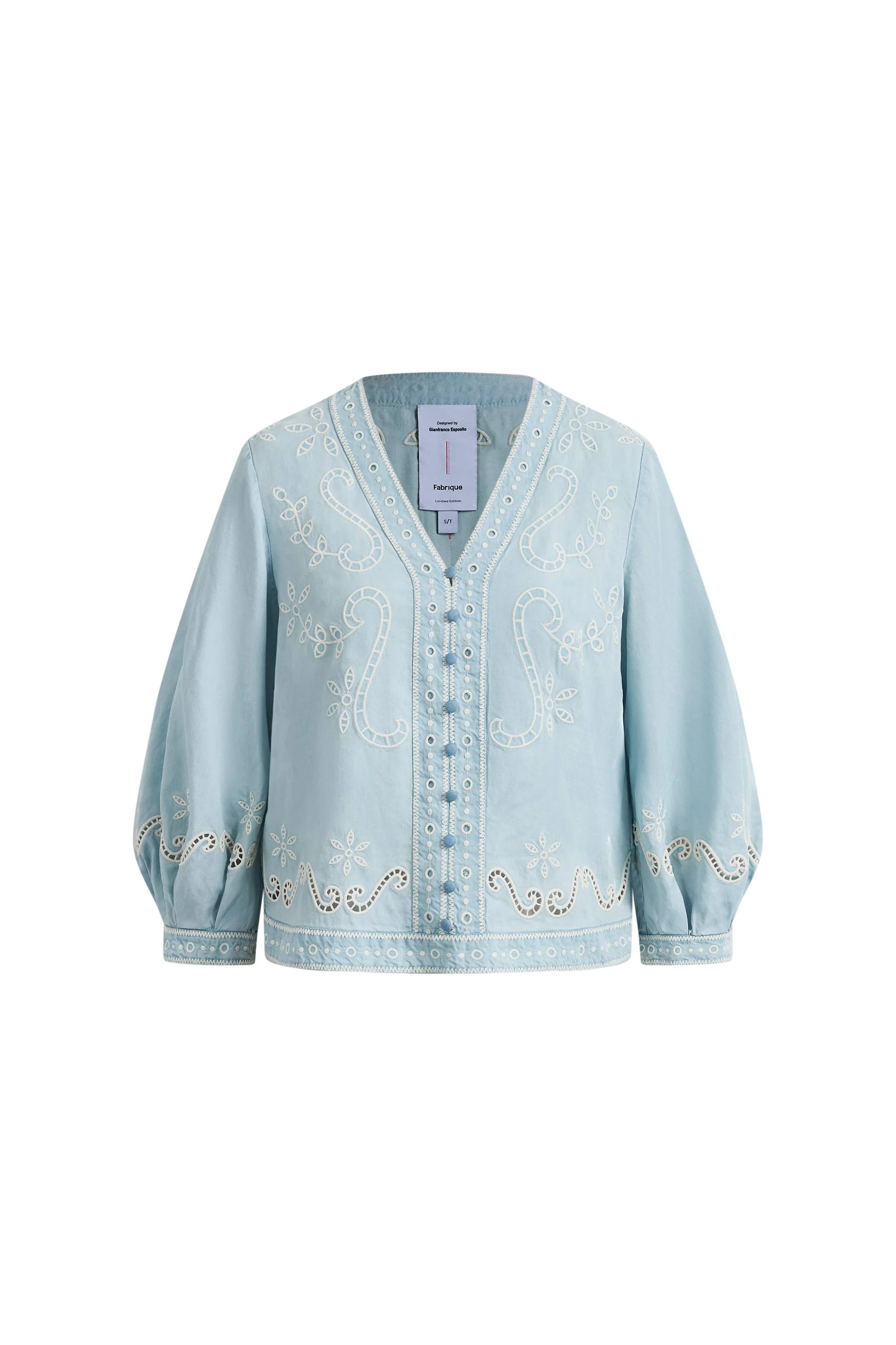 Marmont Pin Tuck Embroidery Blouse in Tencel Denim - Image 8
