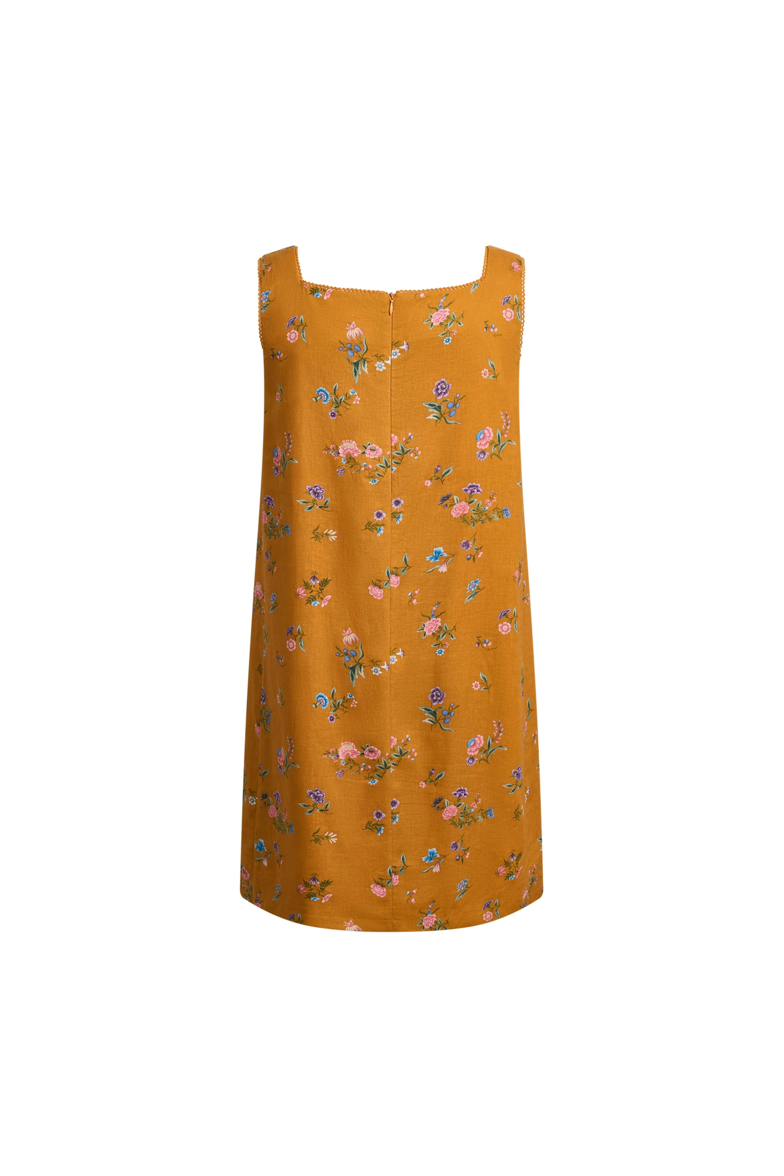 Mary Floral Square Neck Sleeveless Short Strap Dress in Linen Blend - Image 10