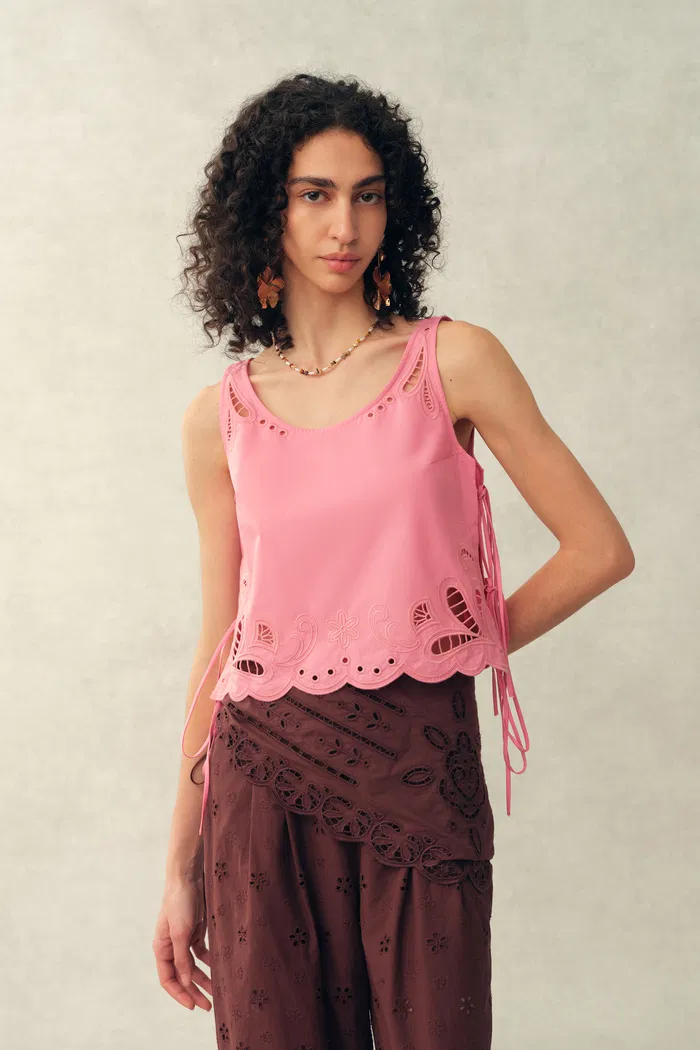 Matthias Eyelet Tie Tank and Shorts Set in Pima Cotton Poplin - Image 3