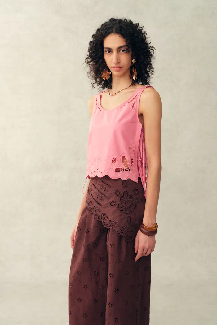 Matthias Eyelet Tie Tank and Shorts Set in Pima Cotton Poplin - Image 4