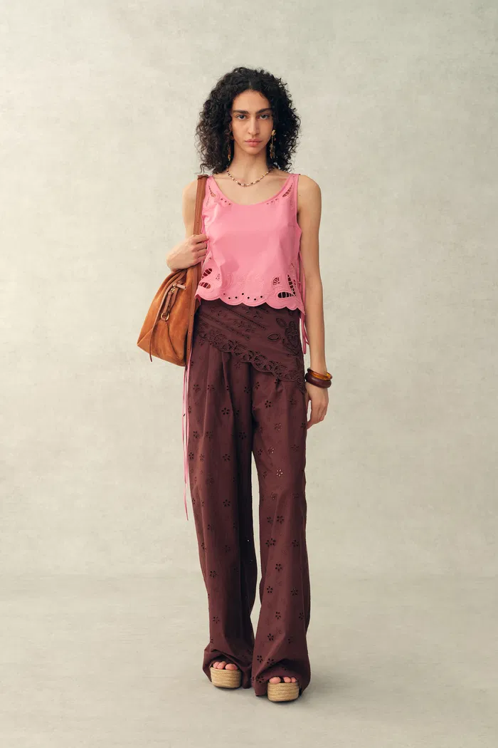 Matthias Eyelet Tie Tank in Pima Cotton Poplin