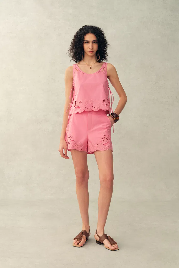 Matthias Eyelet Tie Tank in Pima Cotton Poplin - Image 3