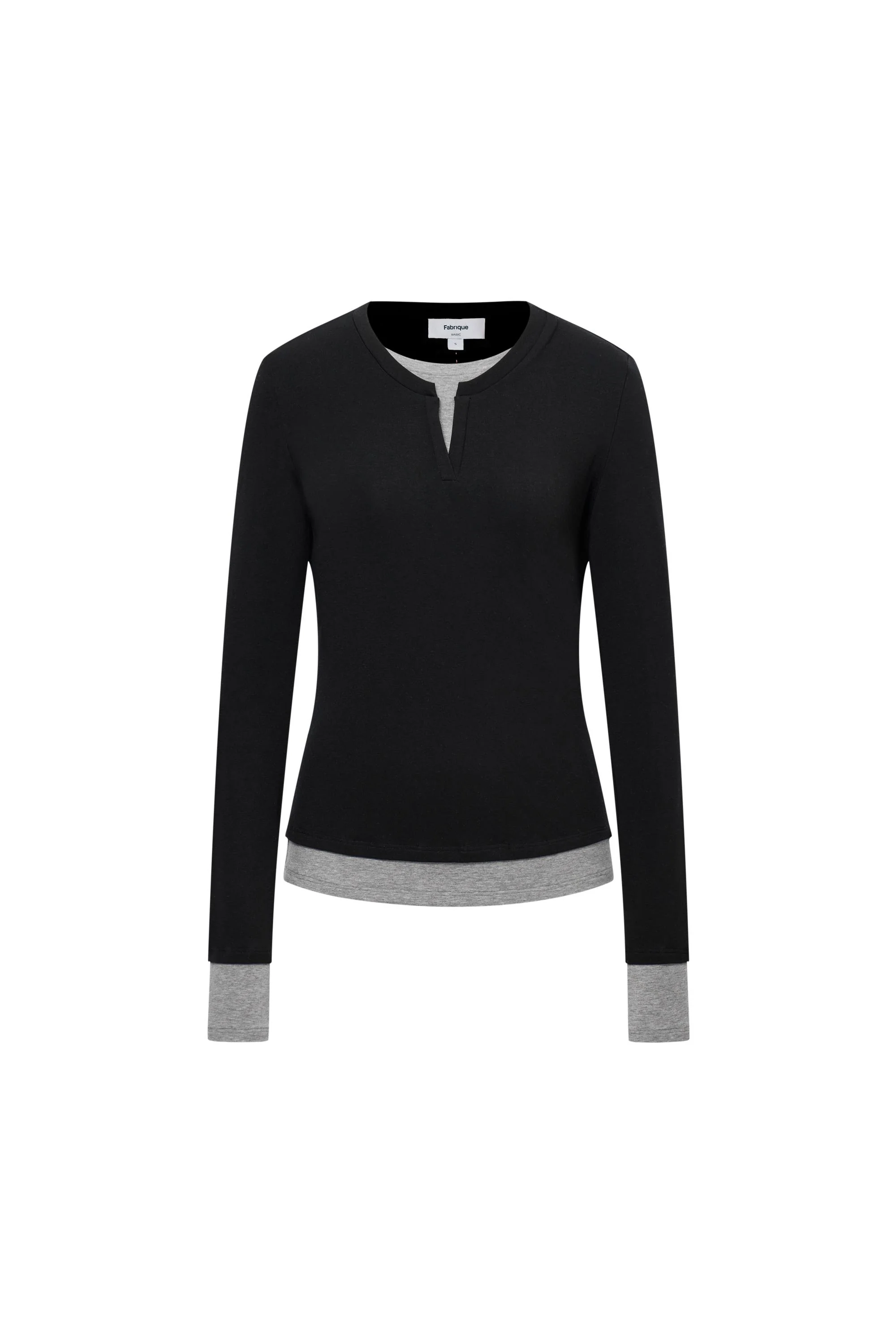 Maya Black and Grey Layered Look Long Sleeve Top in Tencel-Merino - Image 10