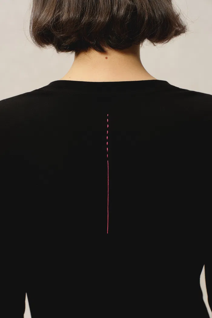 Maya Black and Grey Layered Look Long Sleeve Top in Tencel-Merino - Image 9