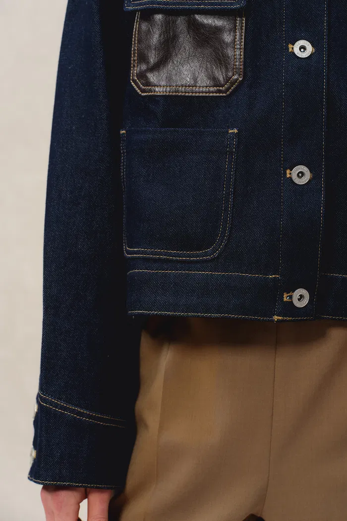 Maya Leather Patchwork Jacket in Raw Tencel Denim - Image 6