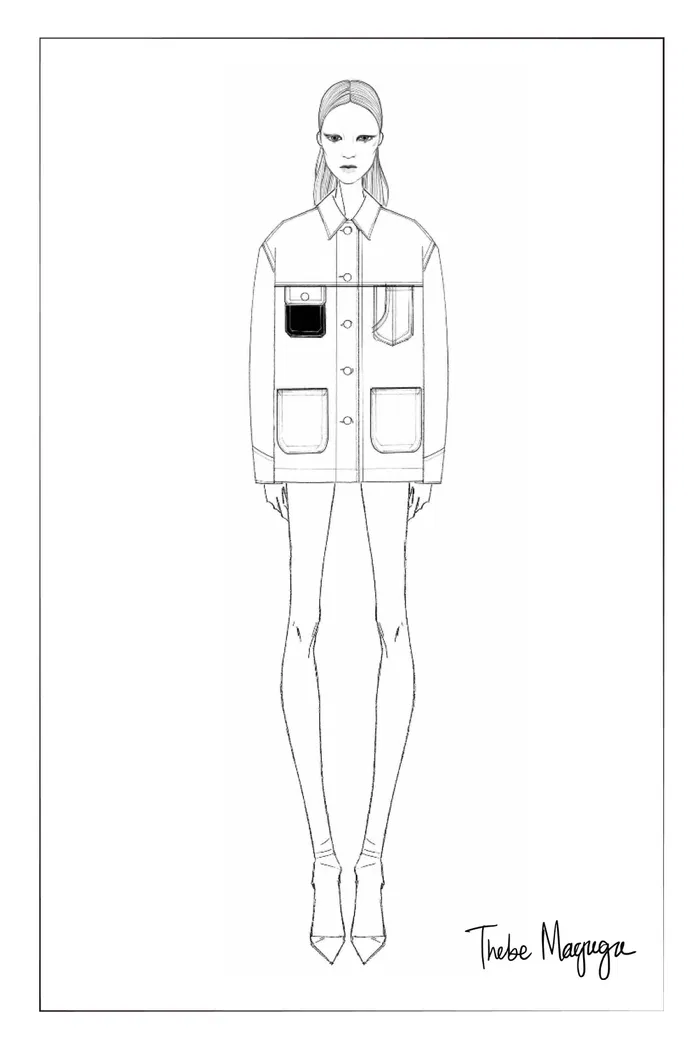 Maya Leather Patchwork Jacket in Raw Tencel Denim - Image 8